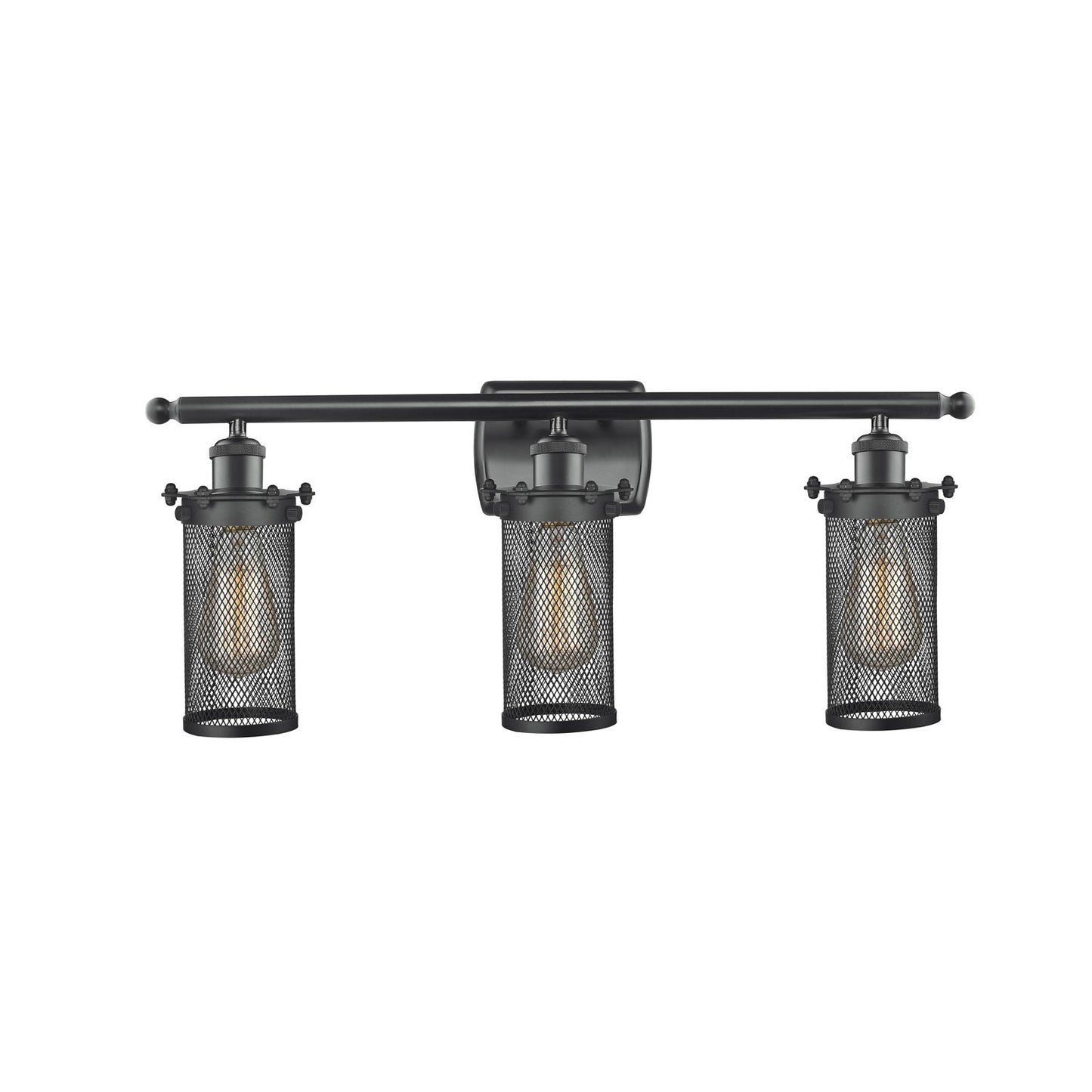 Innovations Bleecker 24in 3-Light Bath Vanity | Industrial Matte Black Steel and Cast Brass with Matte Black Metal Shade | Model 516-3W-BK-CE219-LED