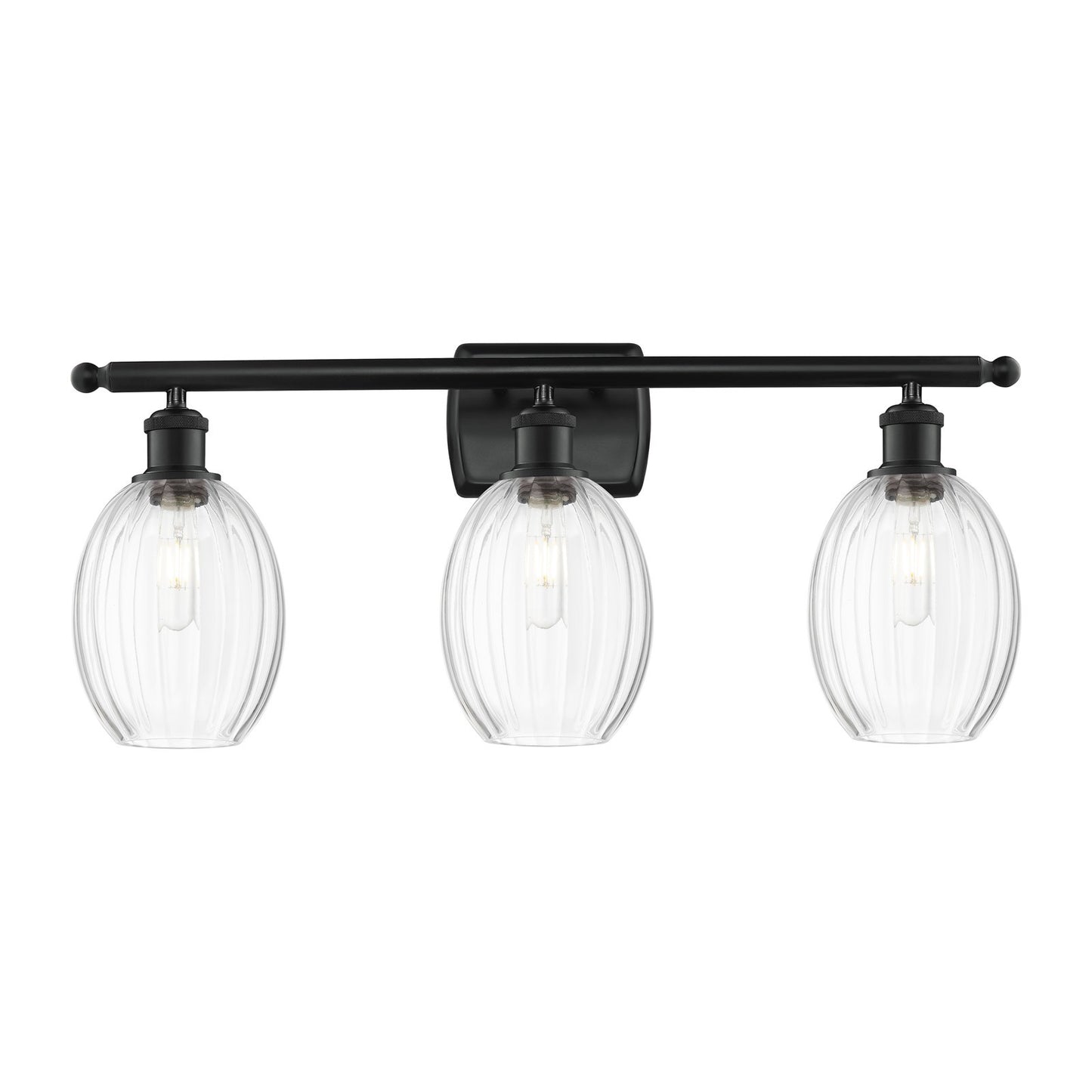 Innovations Preston Bulb 26.25in 3-Light Bath Vanity | Industrial Matte Black Steel and Clear Glass | Bathroom & Powder Room | Model 516-3W-BK-G459-6CL