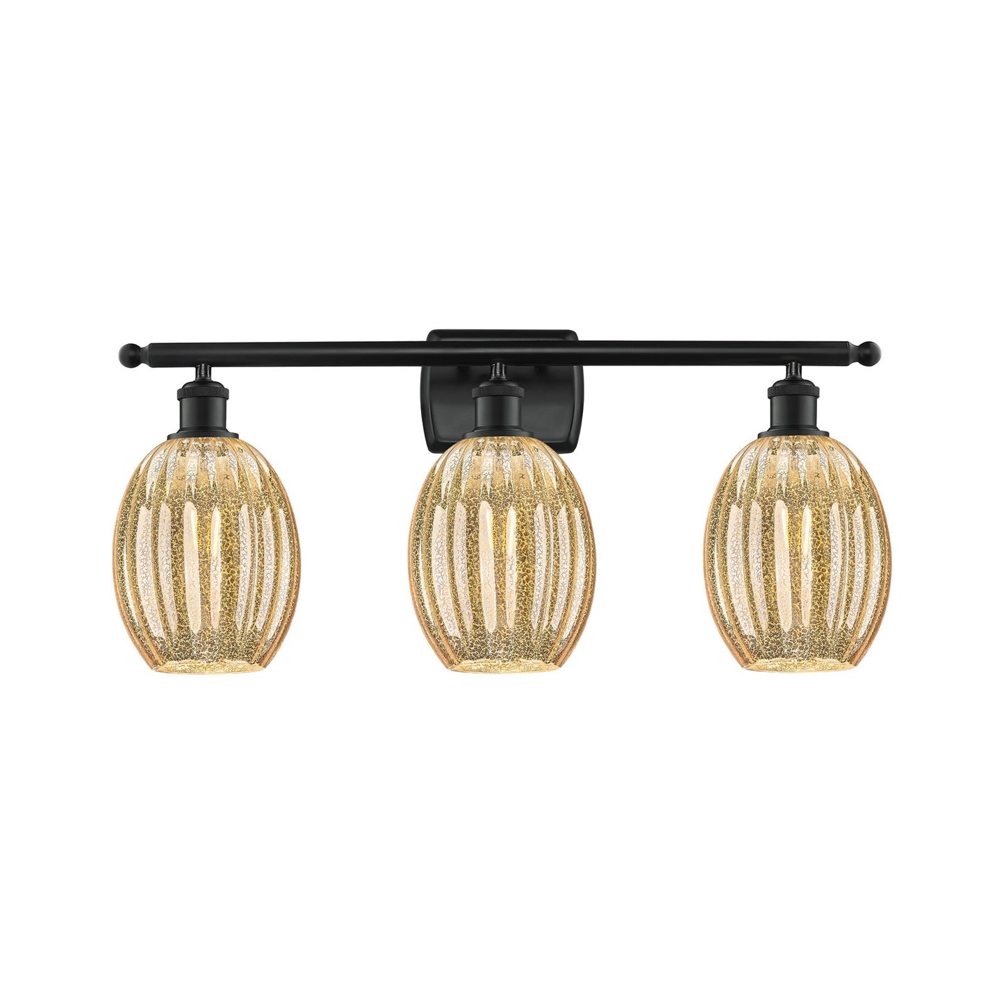 Innovations Preston Bulb 26in 3-Light Bath Vanity | Industrial Matte Black Steel and Mercury Glass | Bathroom Vanity Light | Model 516-3W-BK-G459-6ME