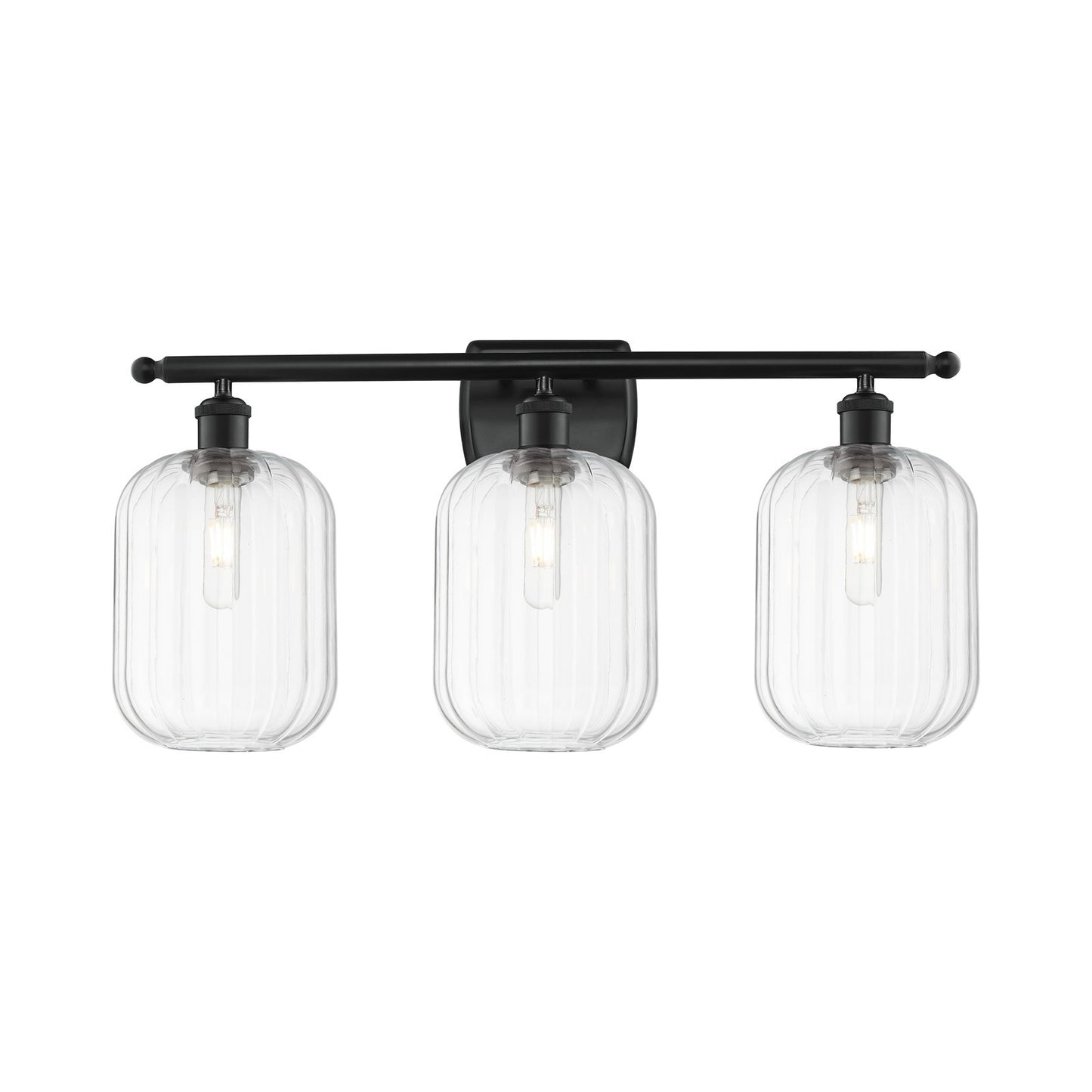 Innovations Preston Cylinder 27in 3-Light Bath Vanity | Industrial Matte Black Steel and Clear Glass | Bathroom Vanity & Powder | Model 516-3W-BK-G460-7CL