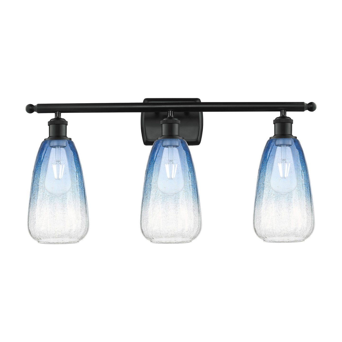Innovations Brookhaven Almond 26in 3-Light Bath Vanity Light | Industrial Matte Black Steel and Sapphire Blue Glass | Bathroom | Model 516-3W-BK-G480-6SB