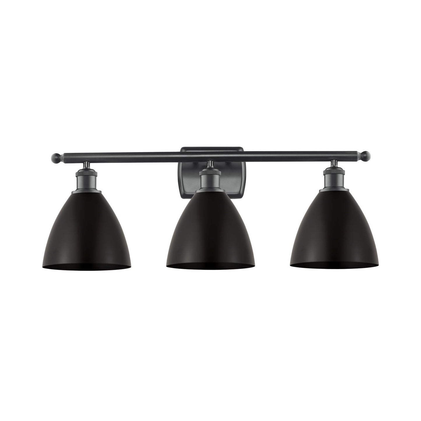 Innovations Bristol 28in 3-Light Bath Vanity Light | Industrial Matte Black Steel and Cast Brass with Matte Black Metal Cone | Model 516-3W-BK-MBD-75-BK