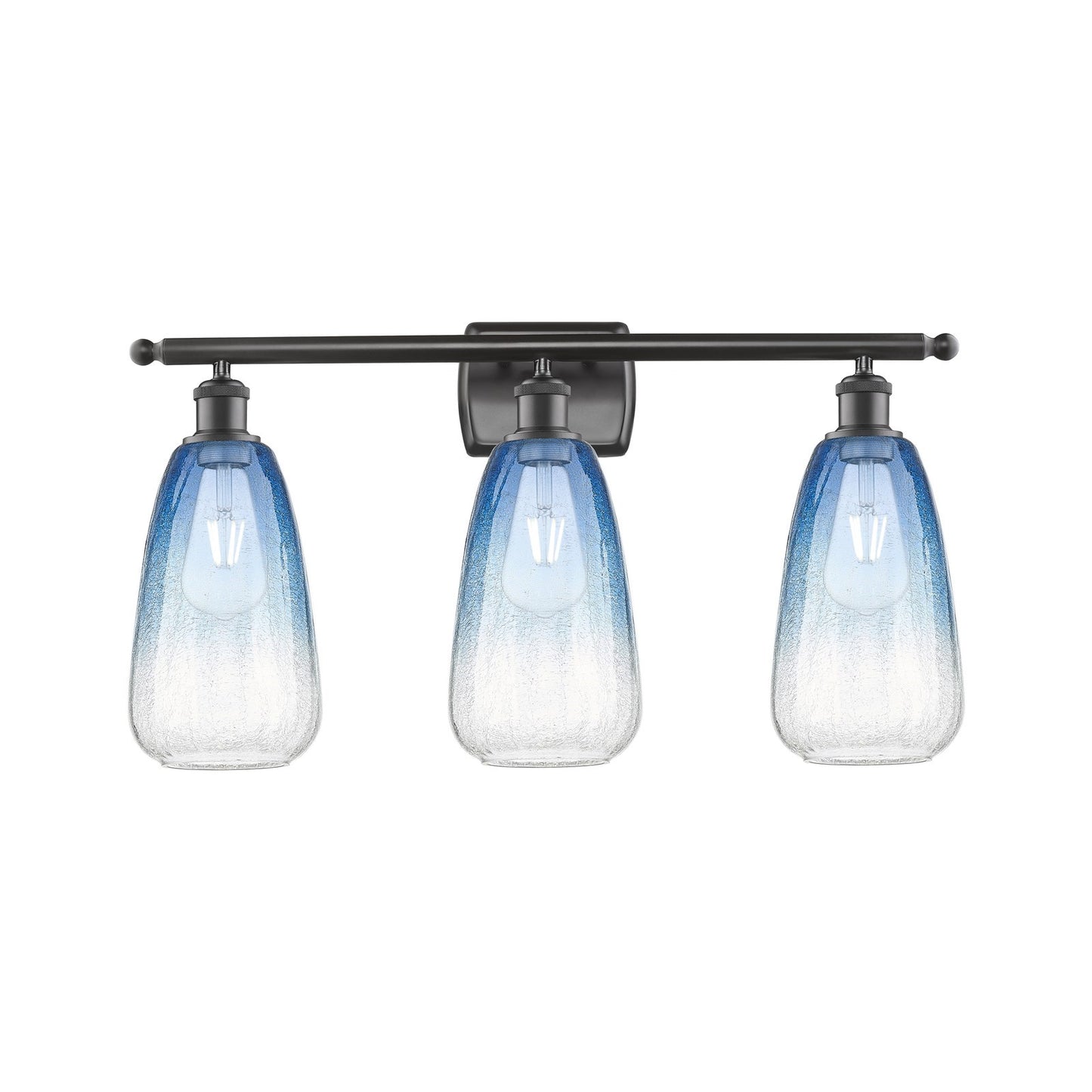 Innovations Brookhaven Almond 26in 3-Light Bath Vanity Light | Industrial Oil Rubbed Bronze and Sapphire Blue Glass | Bathroom | Model 516-3W-OB-G480-6SB