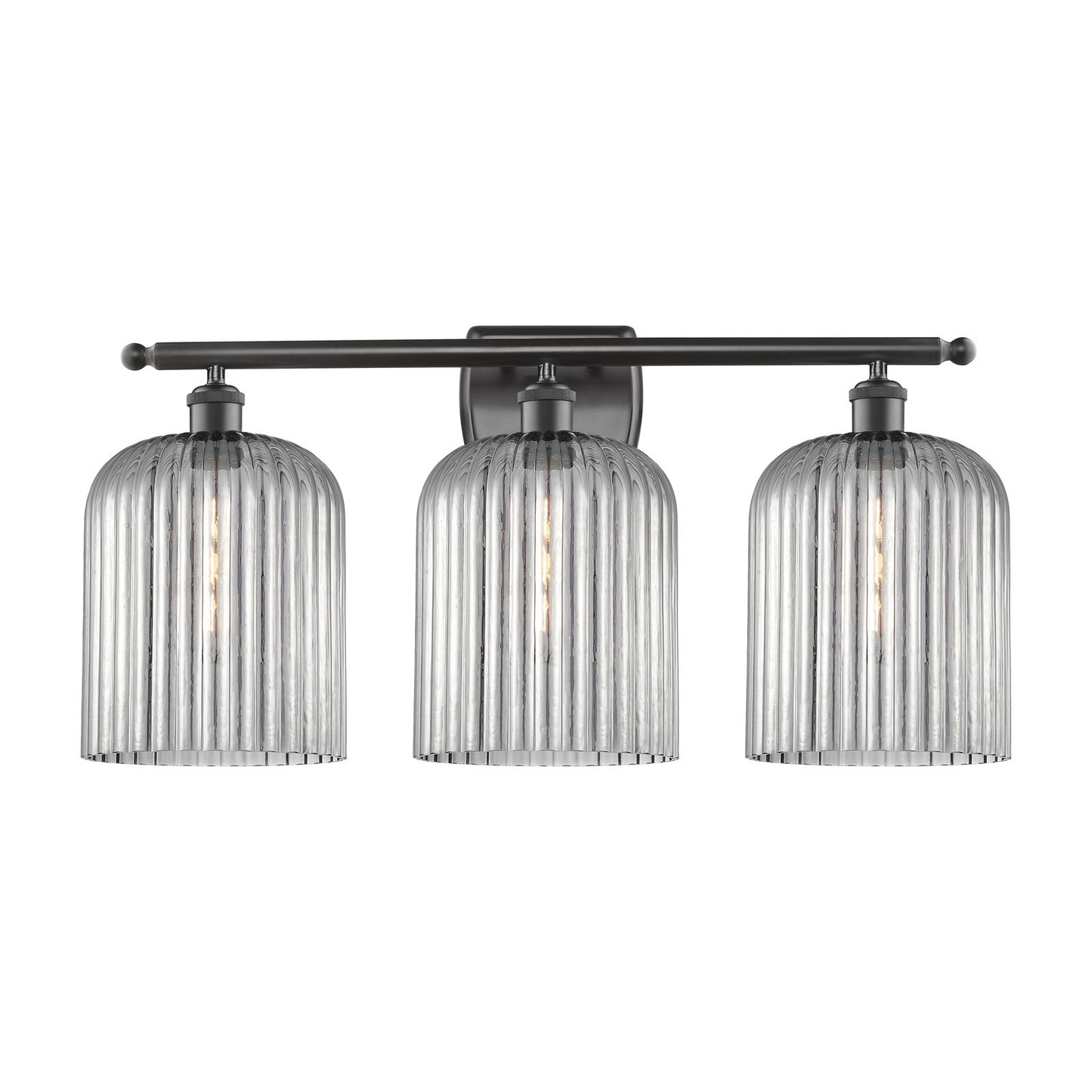 Innovations Bridal Veil 25in 3-Light Bath Vanity Light | Art Nouveau Oil Rubbed Bronze and Light Smoke Ribbed Glass | Bathroom | Model 516-3W-OB-G559-8SM
