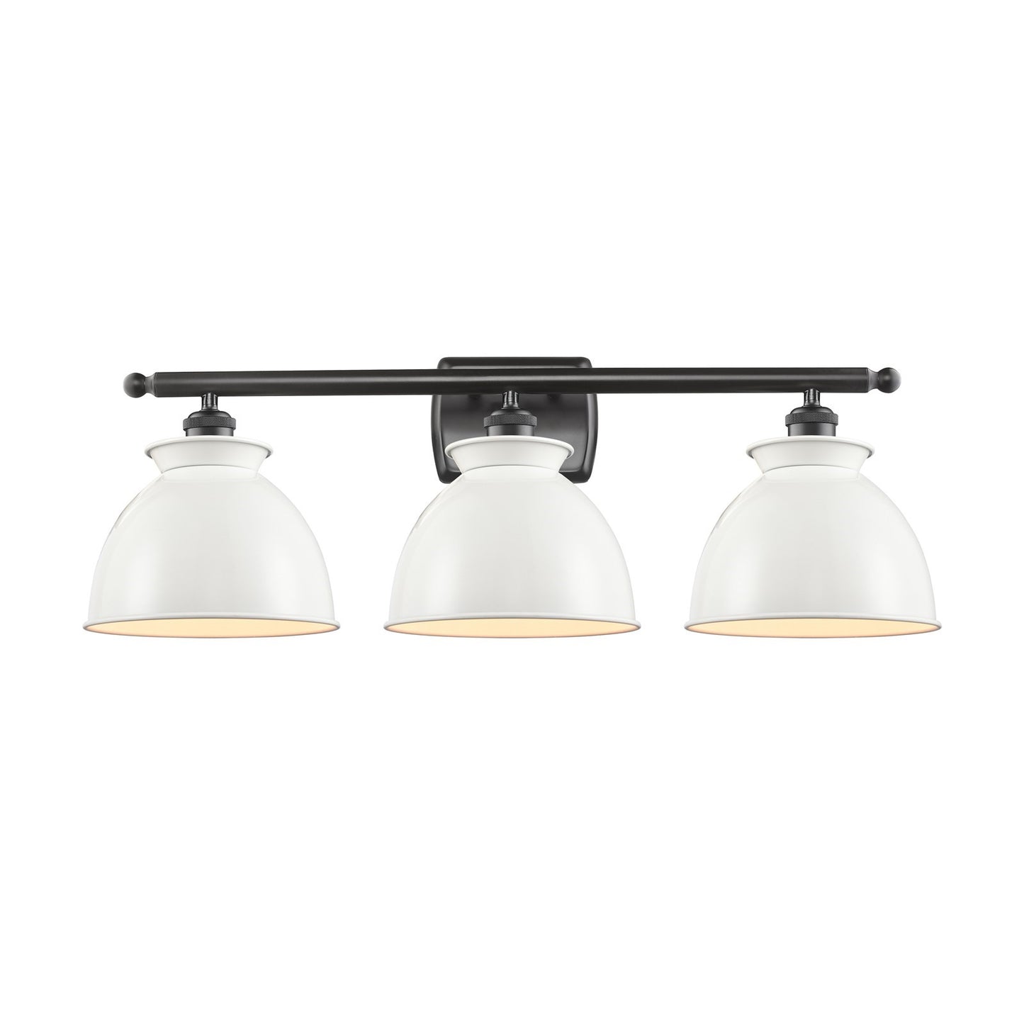 Innovations Adirondack 28in 3-Light Bath Vanity | Industrial Oil Rubbed Bronze Steel and Glossy White Metal Shade | Bathroom | Model 516-3W-OB-M14-W-LED