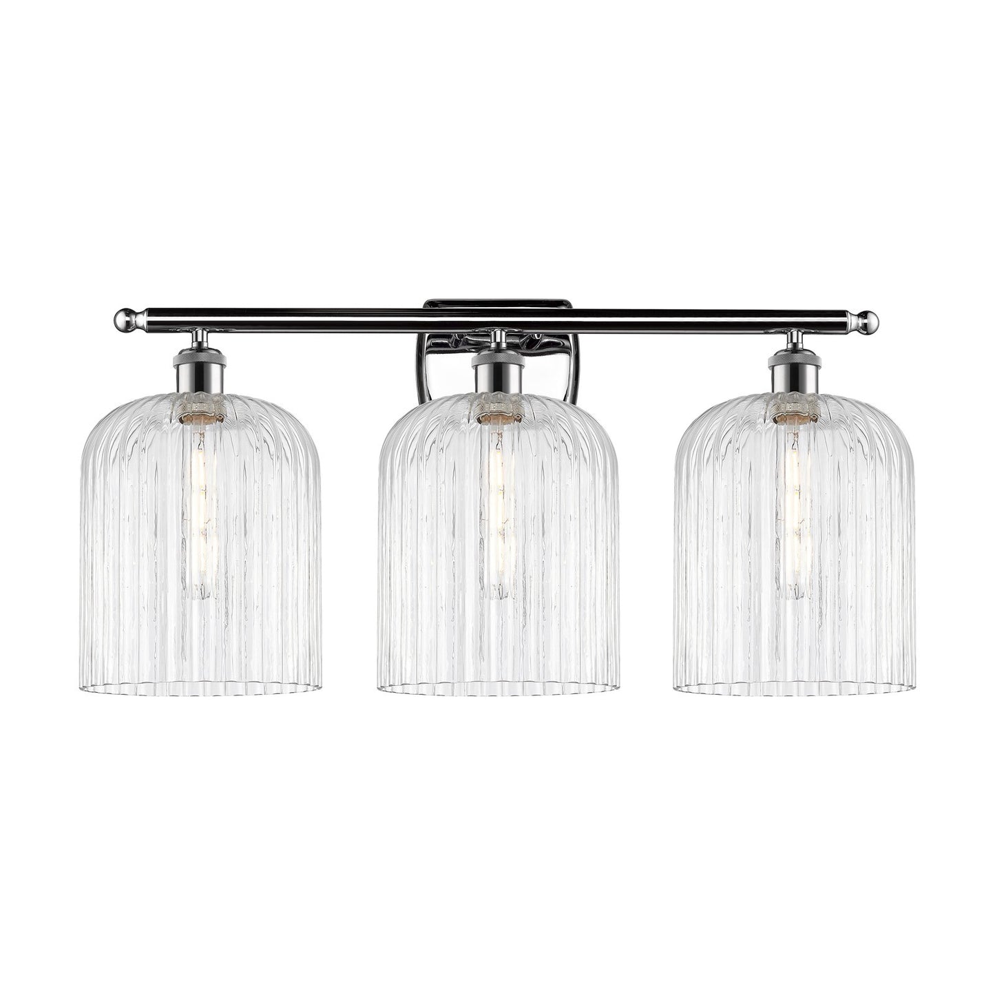 Innovations Bridal Veil 25in 3-Light Bath Vanity | Art Nouveau Polished Chrome Steel and Clear Ribbed Bell Glass | Bathroom & | Model 516-3W-PC-G559-8CL