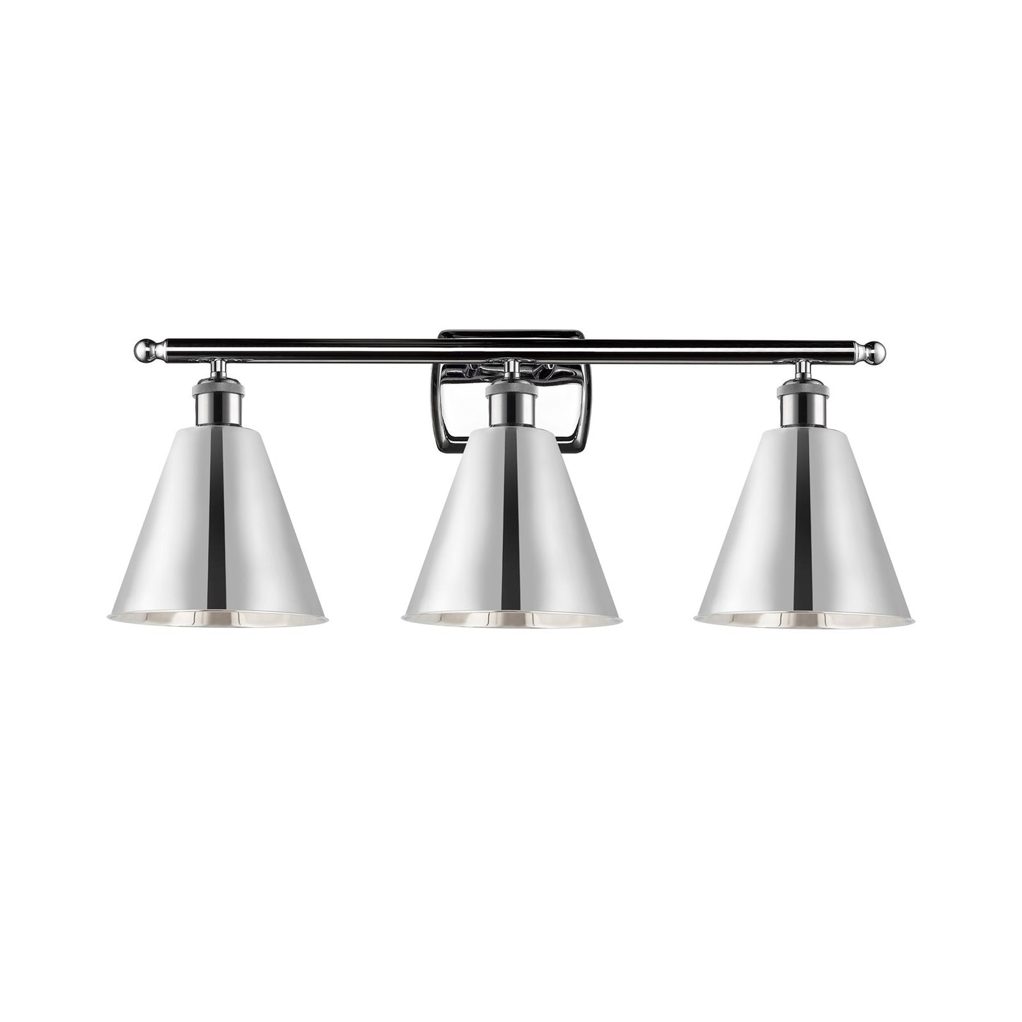 Innovations Berkshire 28in 3-Light Bath Vanity Light | Industrial Polished Chrome Steel and Cast Brass with Polished Chrome | Model 516-3W-PC-MBC-8-PC-LED