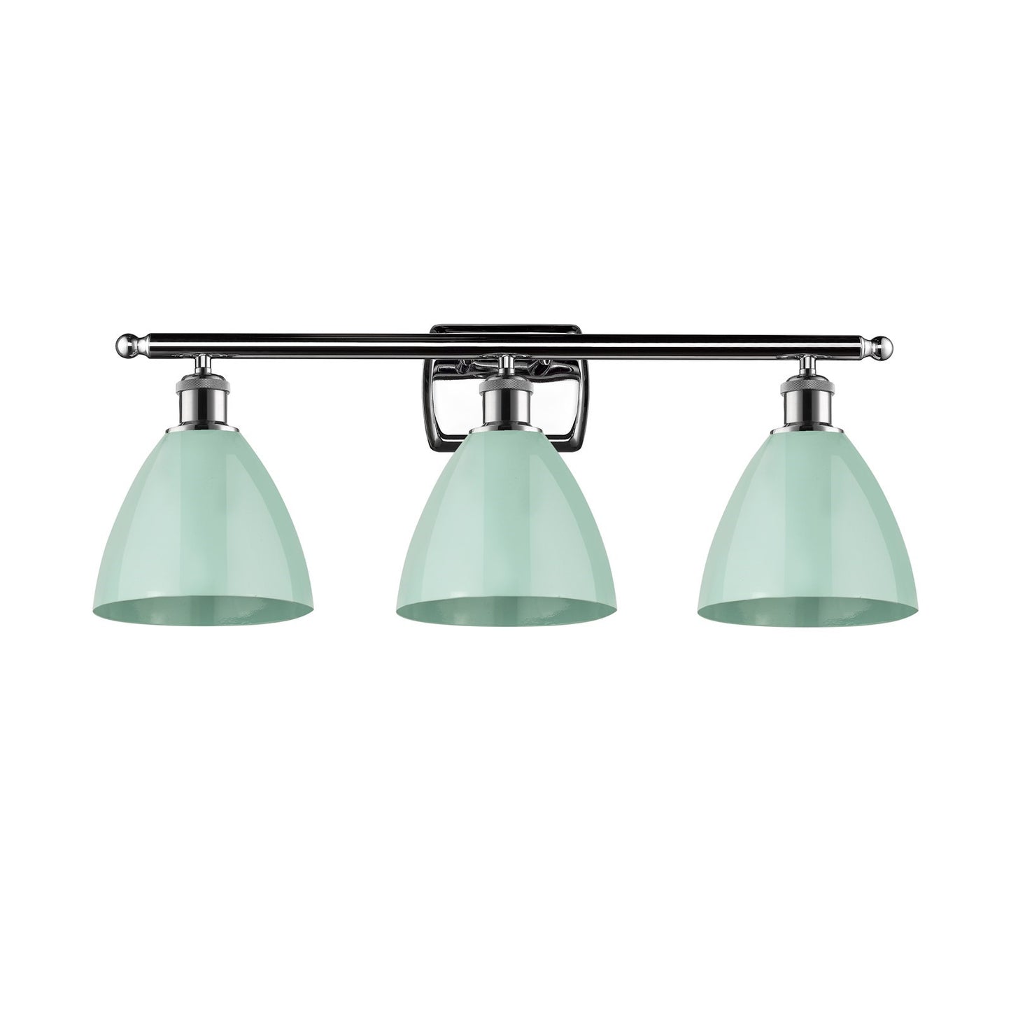 Innovations Plymouth 28in 3-Light Bath Vanity Light | Industrial Farmhouse Polished Chrome and Matte Seafoam Metal Shade | Model 516-3W-PC-MBD-75-SF