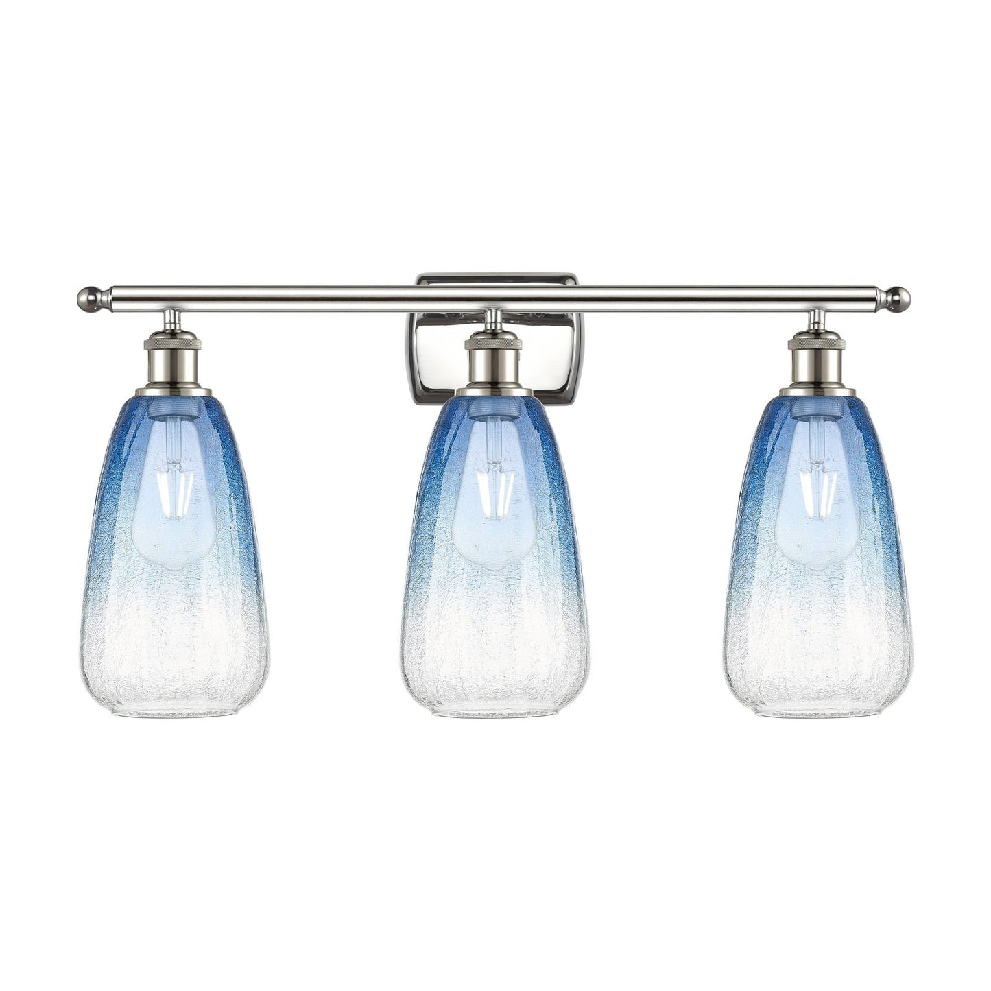 Innovations Brookhaven Almond 26in 3-Light Bath Vanity Light | Industrial Polished Nickel and Sapphire Blue Glass | Bathroom | Model 516-3W-PN-G480-6SB