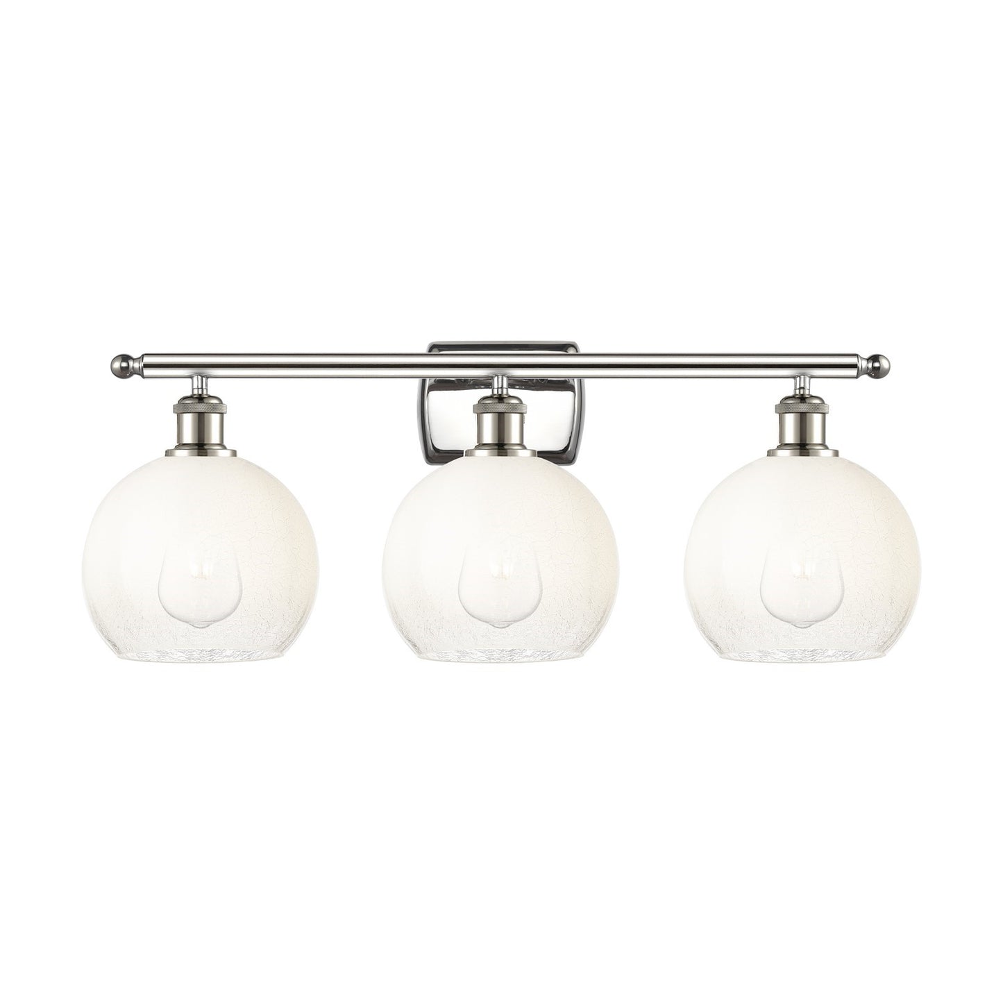 Innovations Brookhaven Globe 28in 3-Light Bath Vanity Light | Industrial Modern Polished Nickel and Opal Glass | Bathroom | Model 516-3W-PN-G483-8OP
