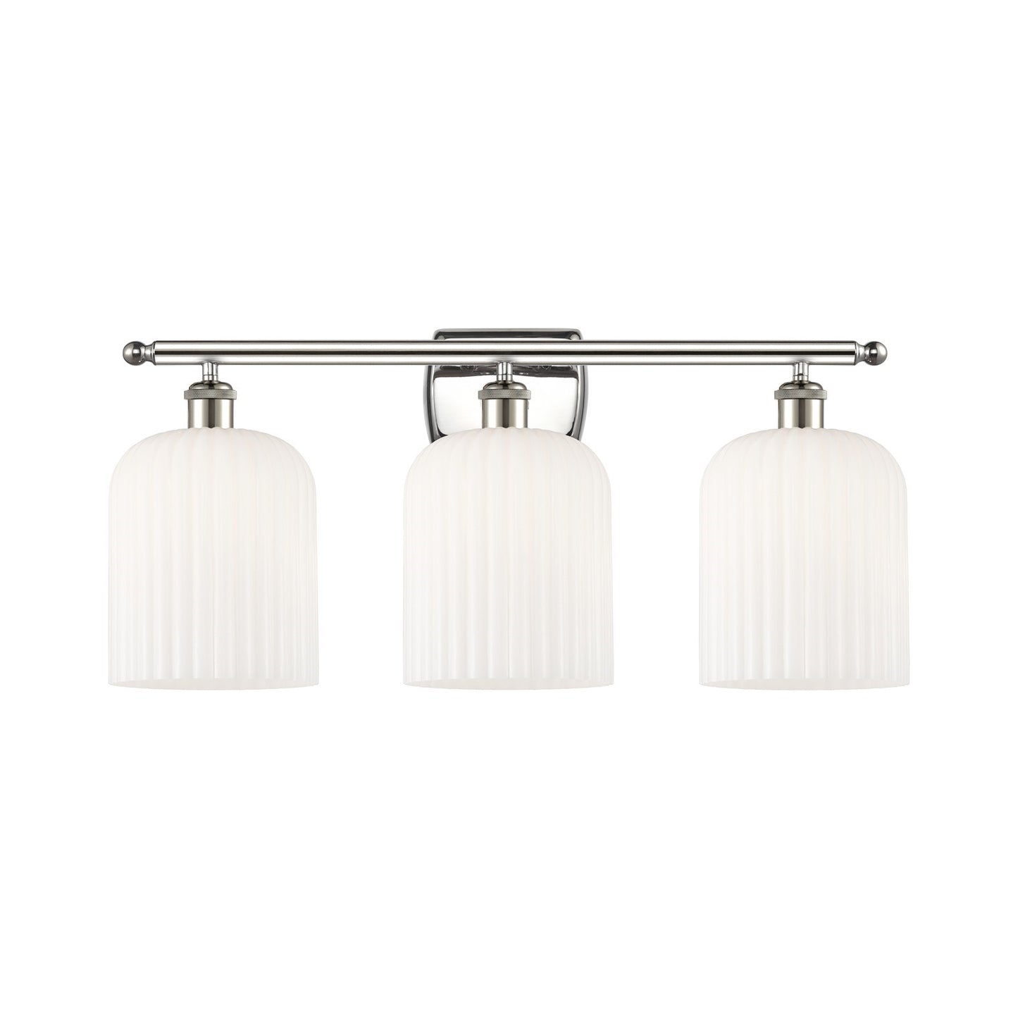 Innovations Bridal Veil 25in 3-Light Bath Vanity Light | Art Nouveau Polished Nickel and Gloss White Ribbed Glass | Bathroom | Model 516-3W-PN-G559-8GWH