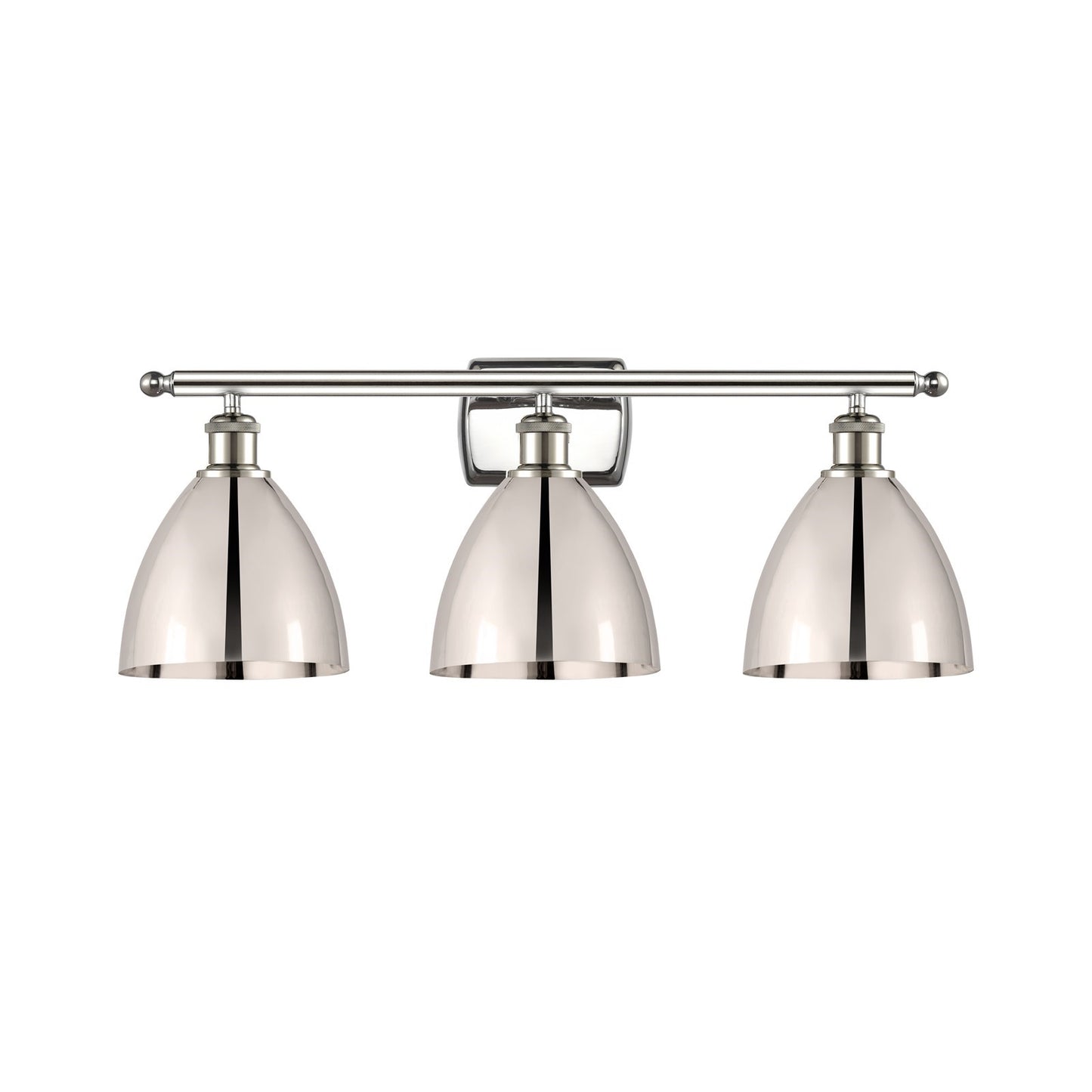 Innovations Bristol 28in 3-Light Bath Vanity Light | Industrial Farmhouse Polished Nickel and Metal Shade | Bathroom | Model 516-3W-PN-MBD-75-PN-LED