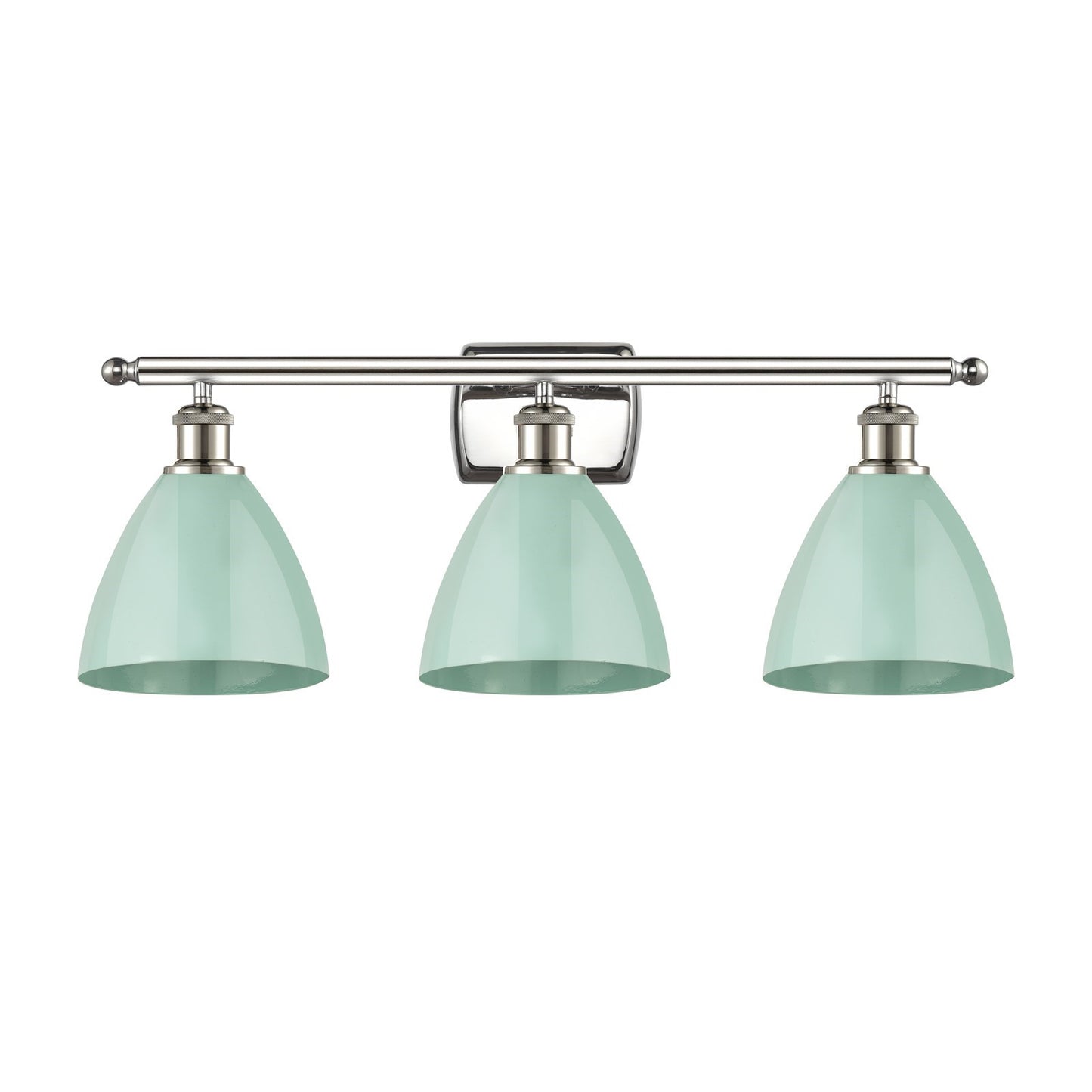 Innovations Plymouth 28in 3-Light Bath Vanity Light | Industrial Farmhouse Polished Nickel and Matte Seafoam Metal Shade | Model 516-3W-PN-MBD-75-SF