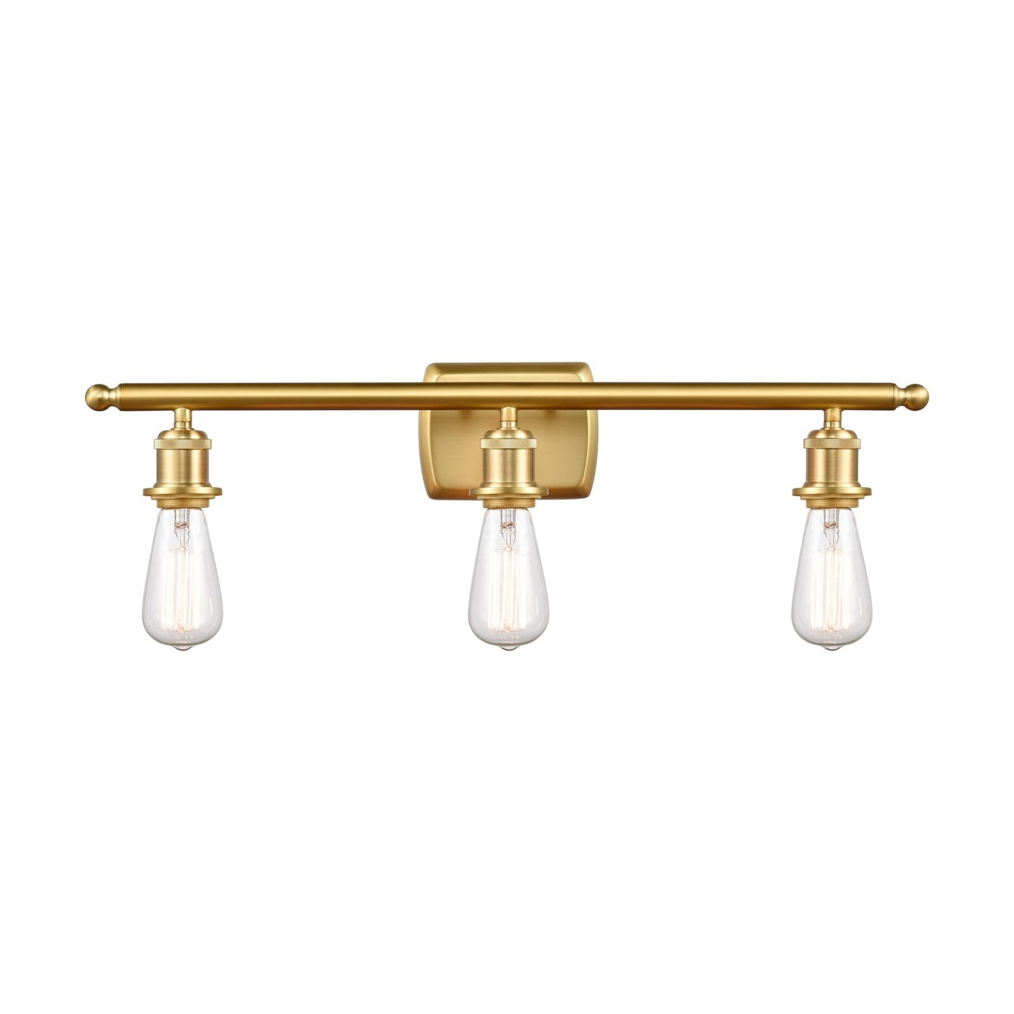 Innovations Lighting Bare Bulb 26in 3-Light Bath Vanity Light | Industrial Satin Gold Steel and Cast Brass | Damp-Rated Bathroom Vanity | Model 516-3W-SG