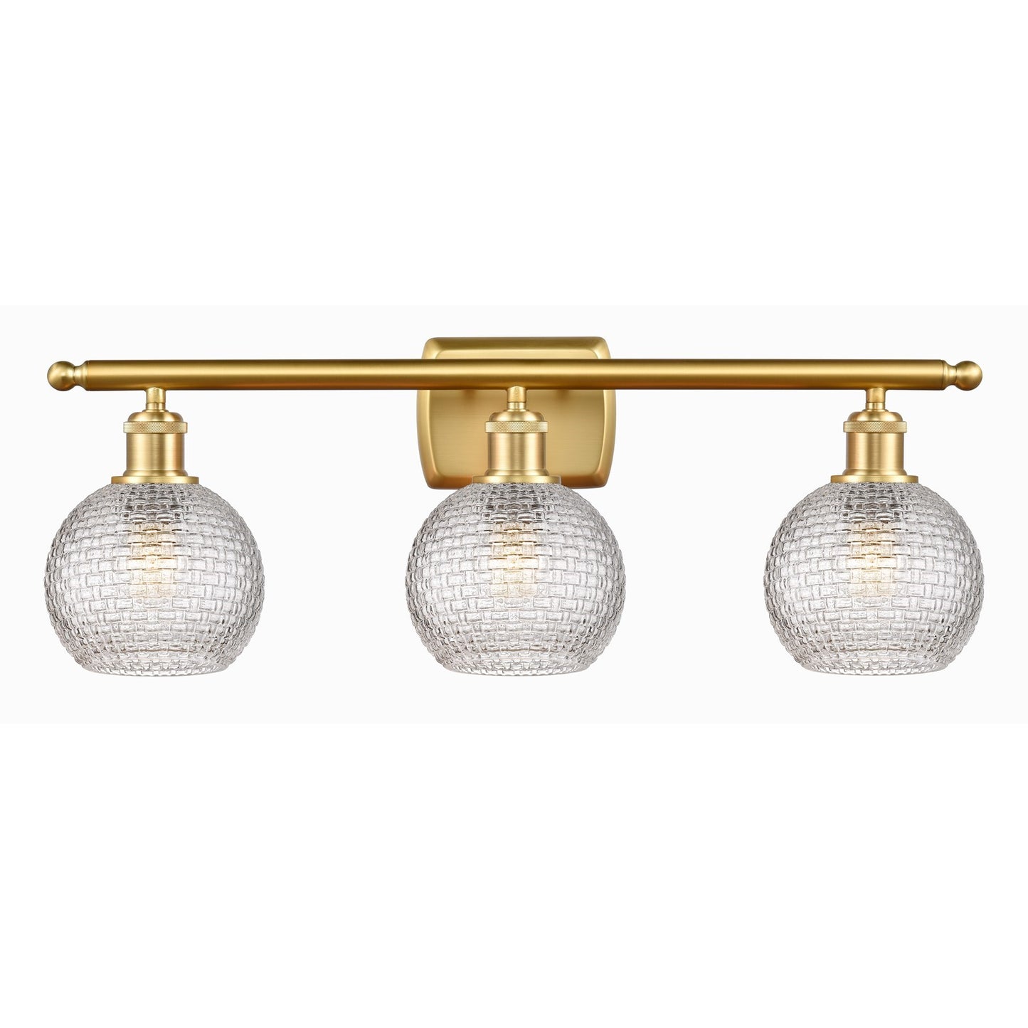 Innovations Athens 26in 3-Light Bath Vanity Light | Modern Farmhouse Satin Gold Steel and Clear Basket Weave Glass | Bathroom | Model 516-3W-SG-G122C-6CL