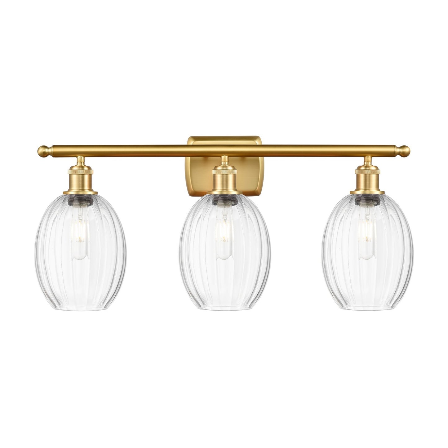 Innovations Preston Bulb 26in 3-Light Bath Vanity Light | Industrial Satin Gold Steel and Clear Glass | Bathroom Vanity & | Model 516-3W-SG-G459-6CL