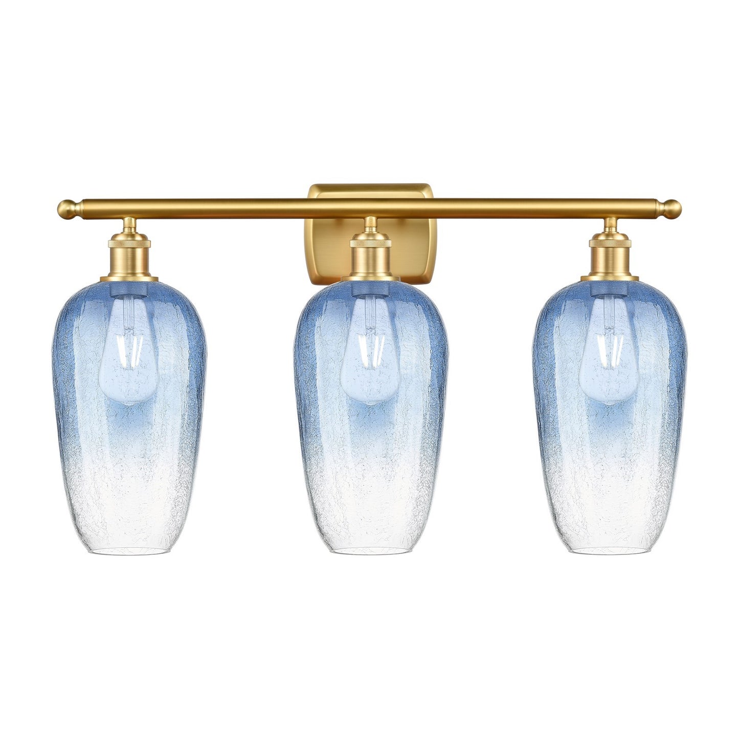 Innovations Brookhaven Flute 27in 3-Light Bath Vanity | Industrial Satin Gold Steel and Cast Brass with Sapphire Blue Glass | Model 516-3W-SG-G484-7SB