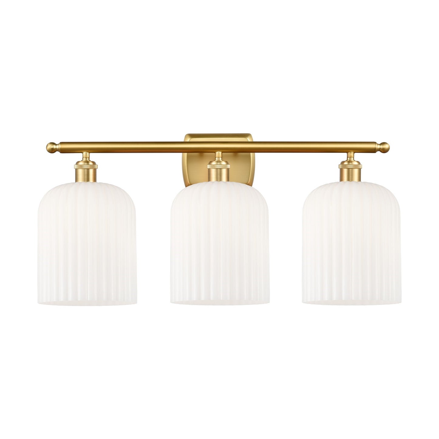 Innovations Bridal Veil 25in 3-Light Bath Vanity | Art Nouveau Satin Gold Steel and Gloss White Ribbed Glass | Bathroom Vanity | Model 516-3W-SG-G559-8GWH