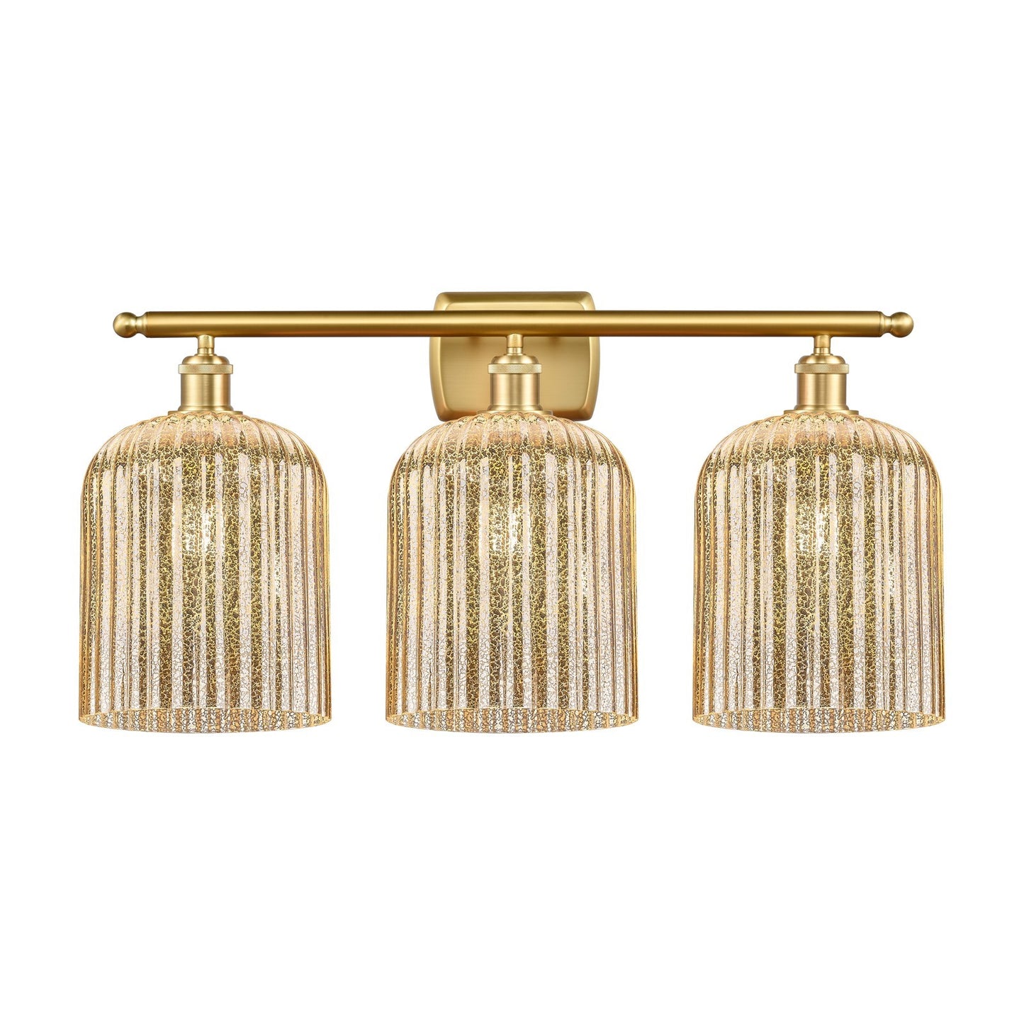 Innovations Bridal Veil 25in 3-Light Bath Vanity Light | Art Nouveau Satin Gold Steel and Mercury Ribbed Glass | Bathroom | Model 516-3W-SG-G559-8ME