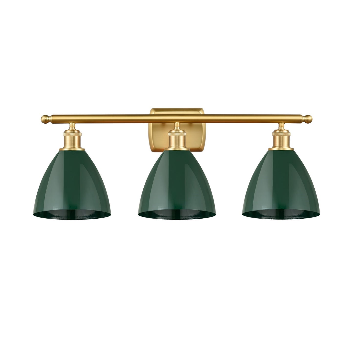 Innovations Plymouth 28in 3-Light Bath Vanity Light | Industrial Farmhouse Satin Gold Steel and Cast Brass with Matte Green | Model 516-3W-SG-MBD-75-GR