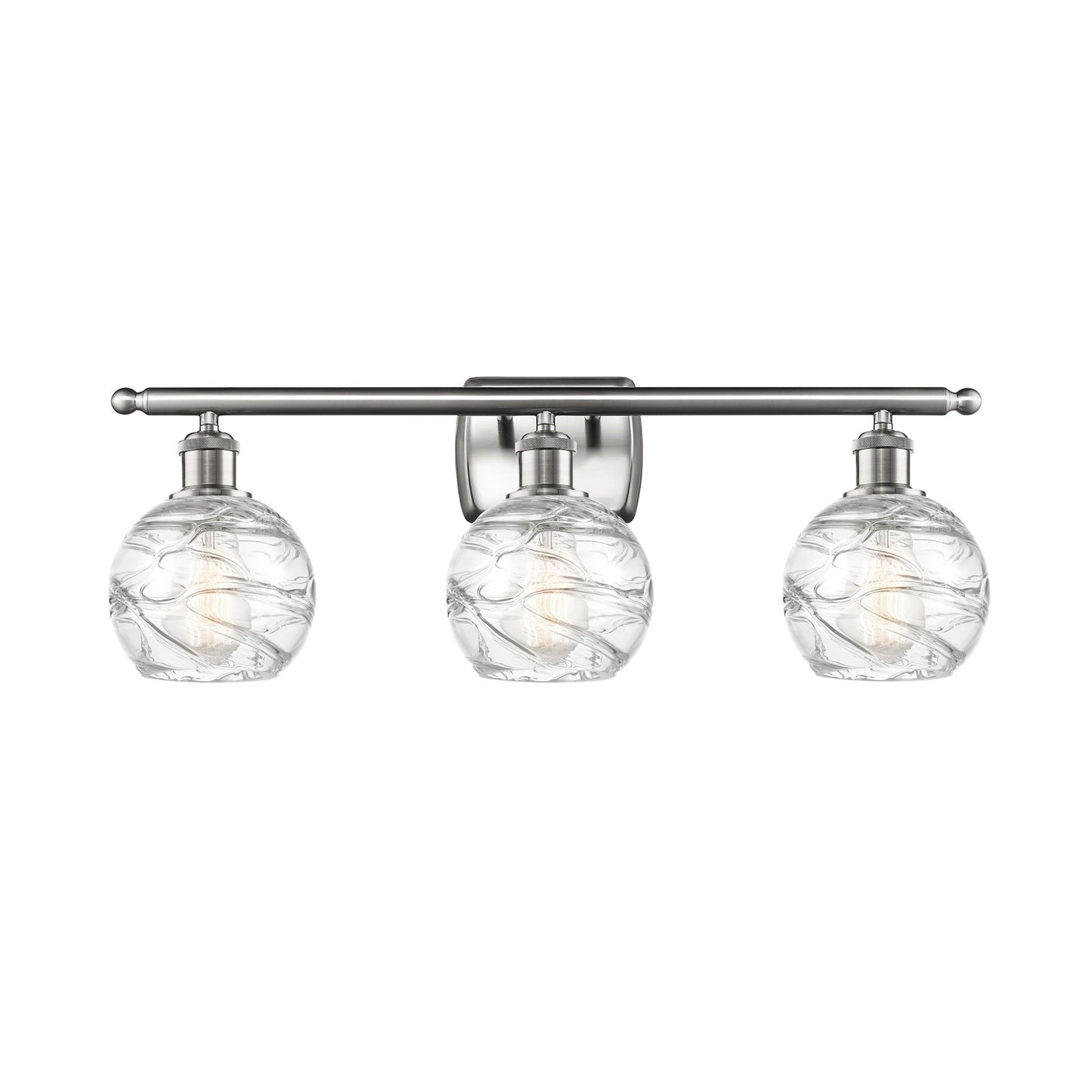 Innovations Athens Deco Swirl 26in 3-Light Bath Vanity Light | Industrial Brushed Satin Nickel and Clear Deco Swirl Glass | Model 516-3W-SN-G1213-6CL