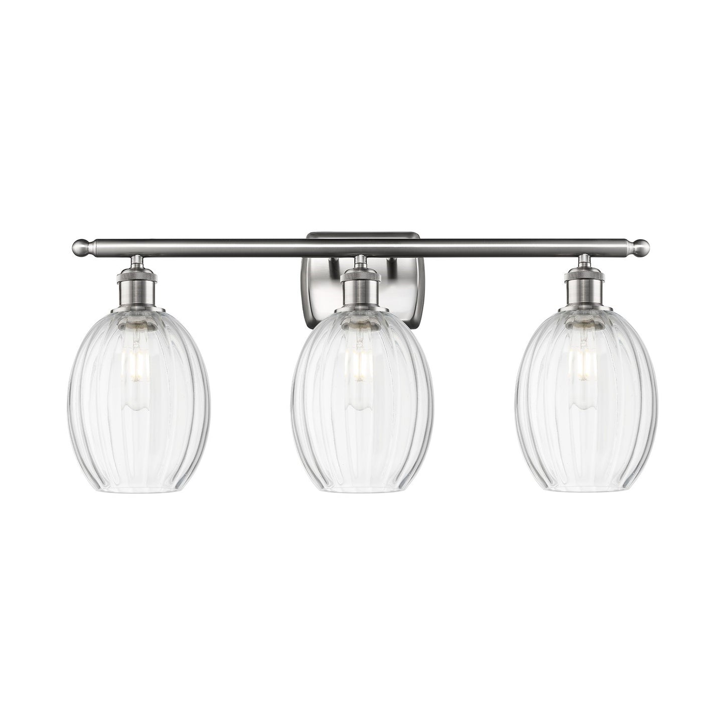 Innovations Preston Bulb 26in 3-Light Bath Vanity Light | Industrial Brushed Satin Nickel and Clear Glass | Bathroom Vanity | Model 516-3W-SN-G459-6CL