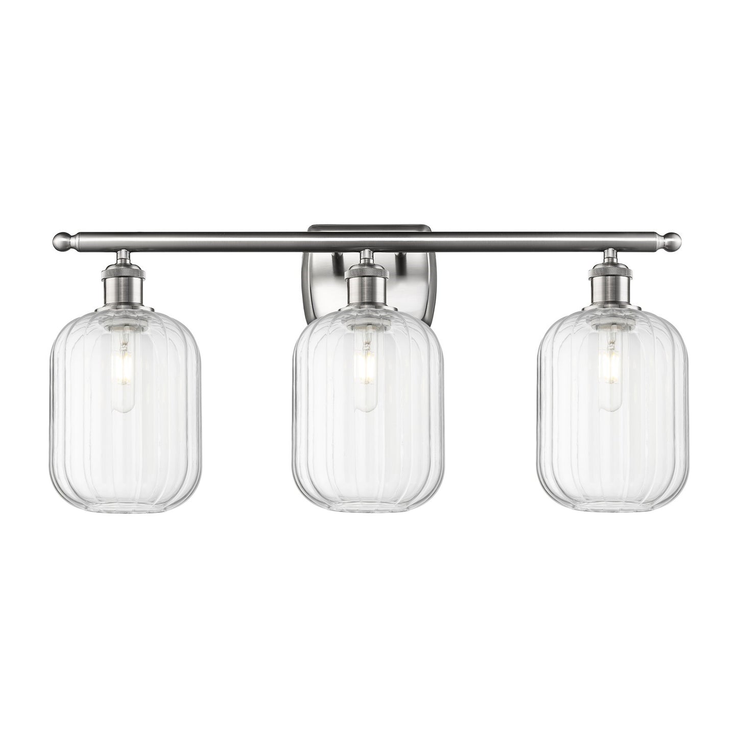 Innovations Preston Cylinder 27in 3-Light Bath Vanity Light | Industrial Brushed Satin Nickel Steel and Clear Glass | Bathroom | Model 516-3W-SN-G460-7CL
