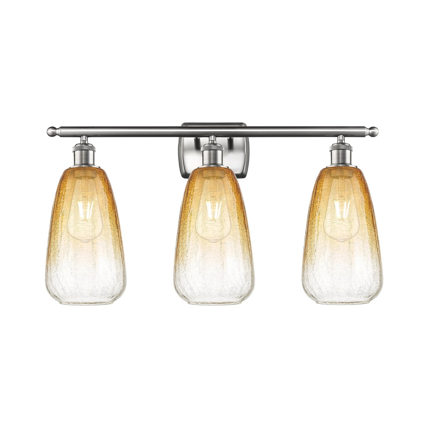 Innovations Brookhaven Almond 26in 3-Light Bath Vanity Light | Industrial Brushed Satin Nickel and Amber Glass | Bathroom | Model 516-3W-SN-G480-6AM