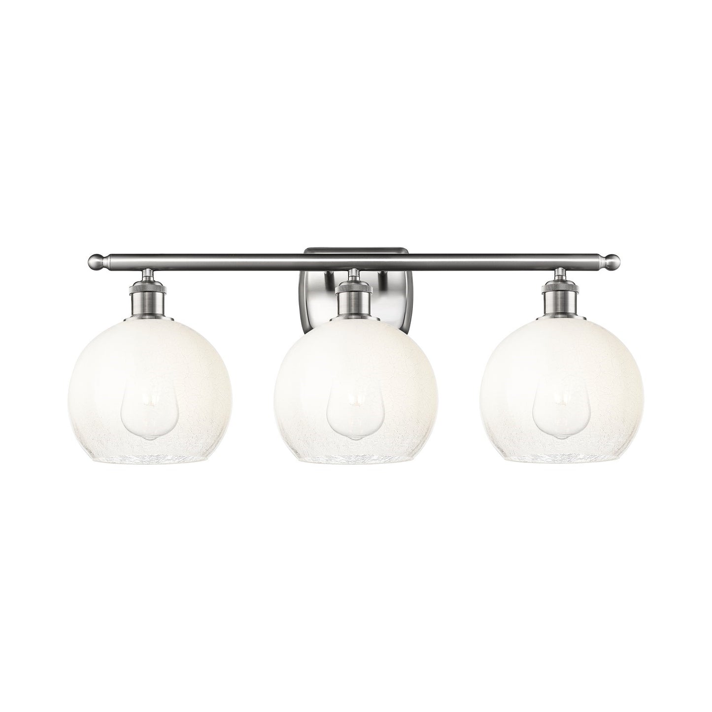 Innovations Brookhaven Globe 28in 3-Light Bath Vanity Light | Industrial Brushed Satin Nickel and Opal Glass | Bathroom Vanity | Model 516-3W-SN-G483-8OP
