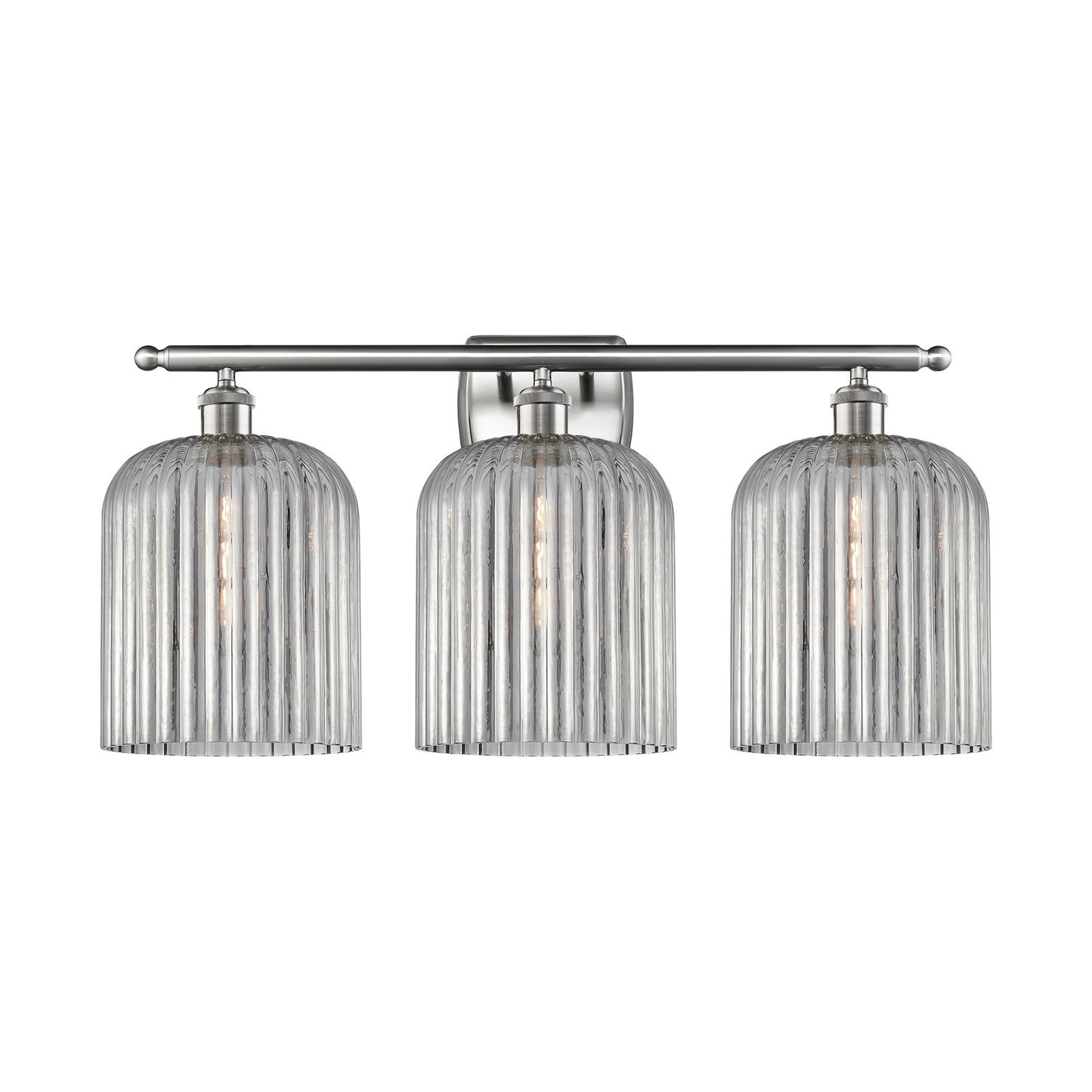 Innovations Bridal Veil 25in 3-Light Bath Vanity | Art Nouveau Brushed Satin Nickel Steel and Light Smoke Ribbed Glass | Model 516-3W-SN-G559-8SM