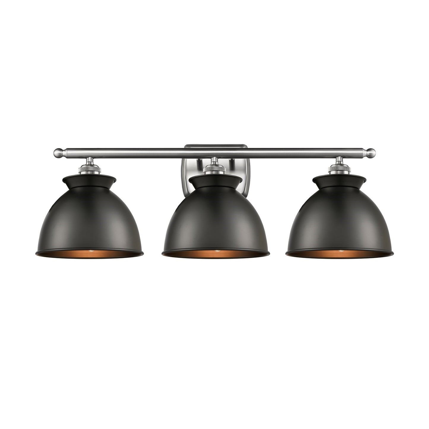 Innovations Adirondack 28in 3-Light Bath Vanity Light | Industrial Farmhouse Brushed Satin Nickel and Matte Black Metal | Kitchen | Model 516-3W-SN-M14-BK