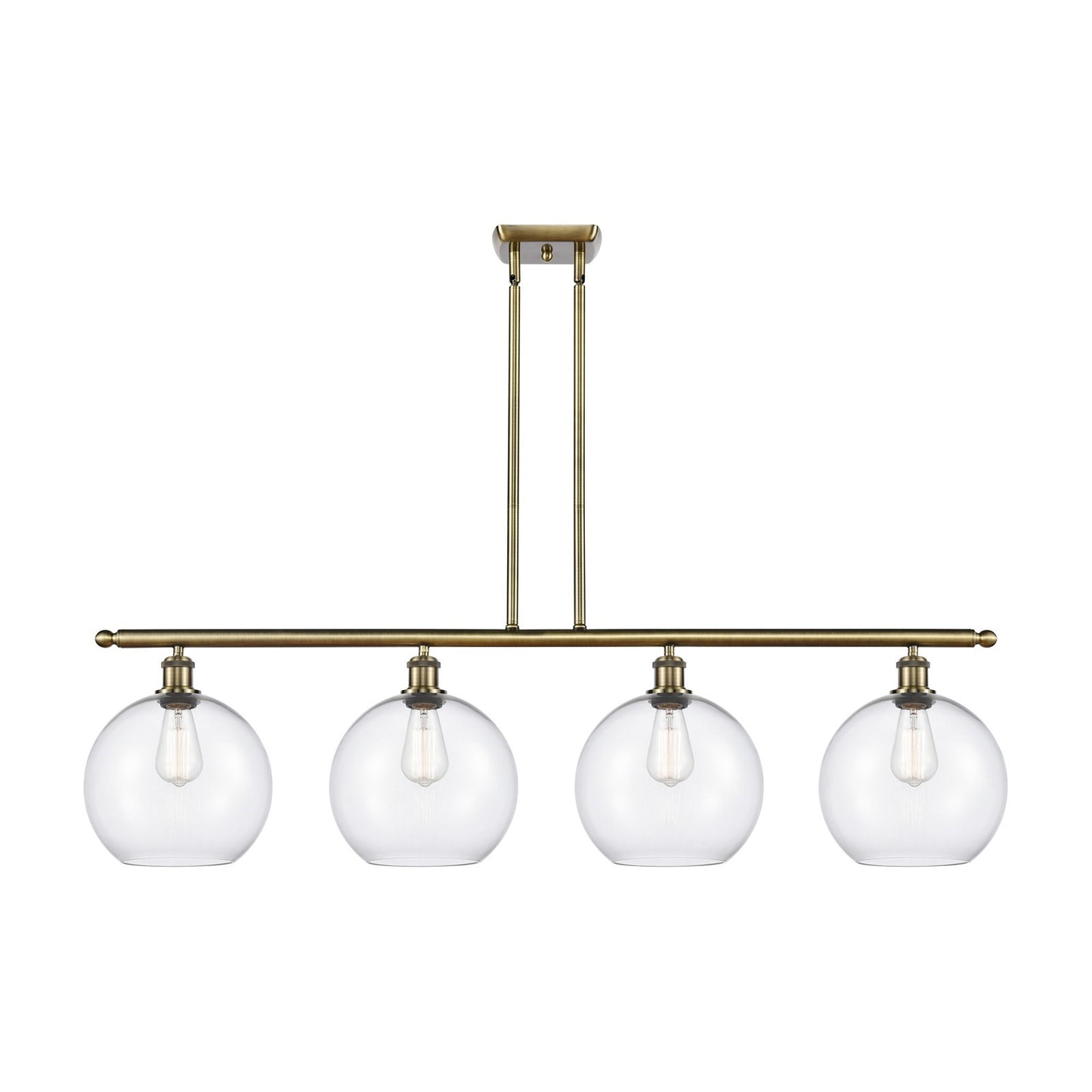 Innovations Athens 48in 4-Light Island Light | Industrial Antique Brass and Clear Glass | Kitchen Island & Dining Room | 48.25 x | Model 516-4I-AB-G122-10