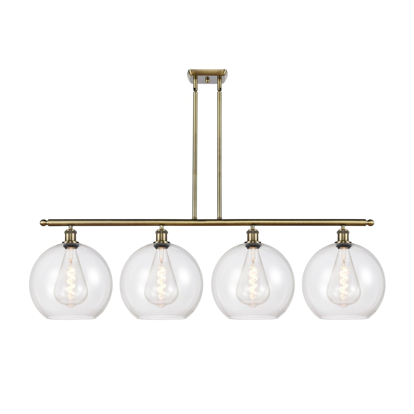 Innovations Athens 50in 4-Light Island Light | Industrial Antique Brass Steel and Clear Glass | Kitchen Island & Dining Room | Model 516-4I-AB-G122-12