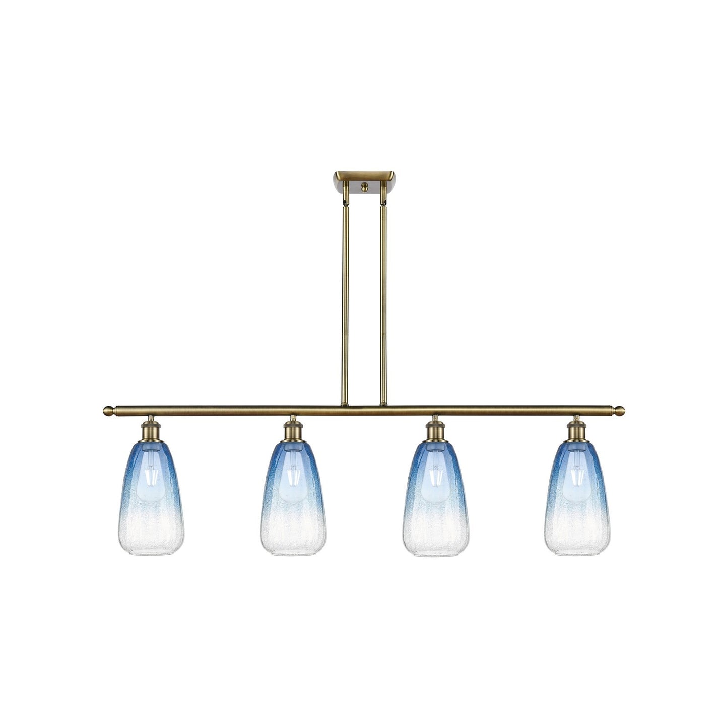 Innovations Brookhaven Almond 48in 4-Light Island Light | Industrial Antique Brass Steel and Sapphire Blue Glass | Kitchen | Model 516-4I-AB-G480-6SB