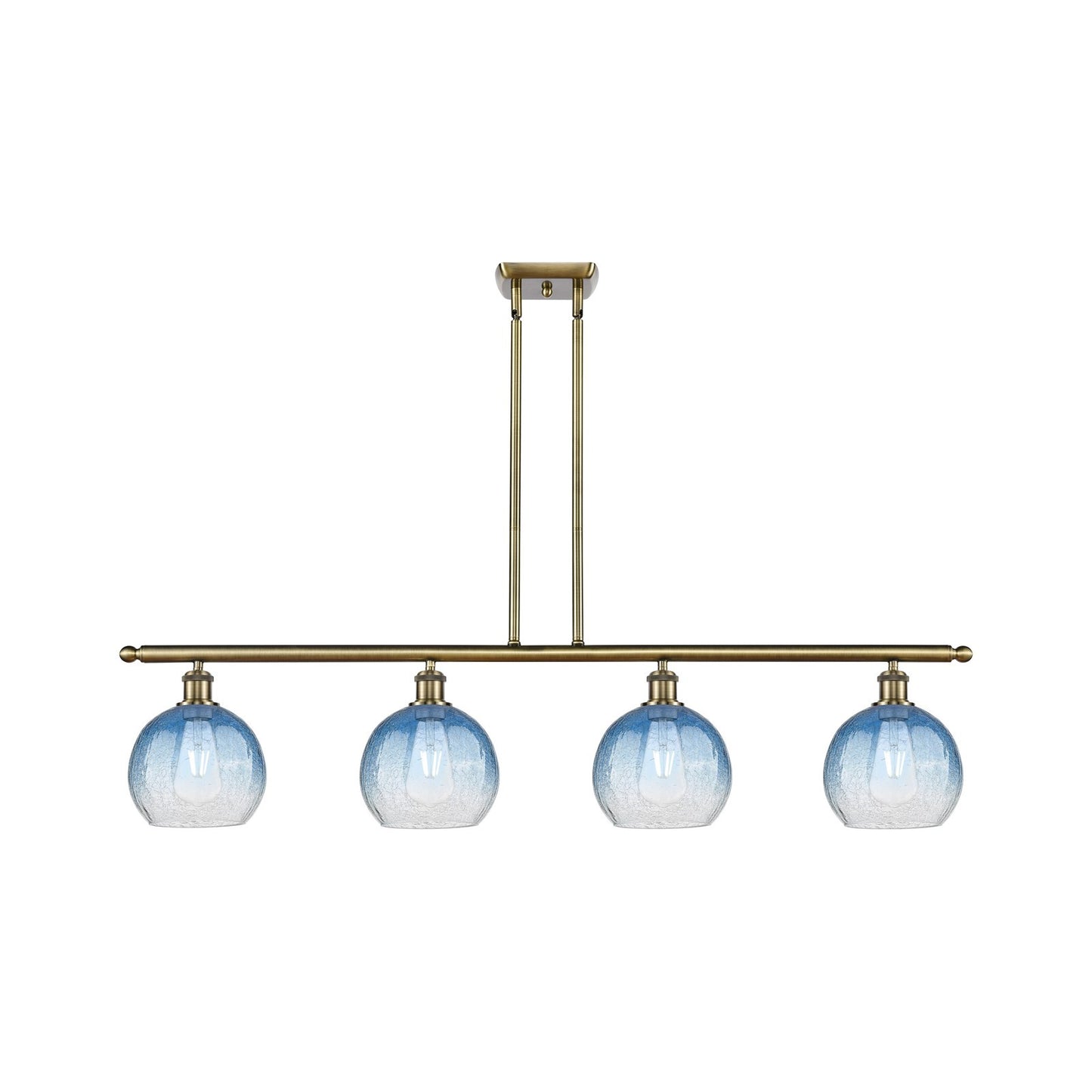 Innovations Brookhaven Globe 48in 4-Light Island Light | Industrial Antique Brass Steel and Sapphire Blue Glass | Kitchen | Model 516-4I-AB-G483-8SB