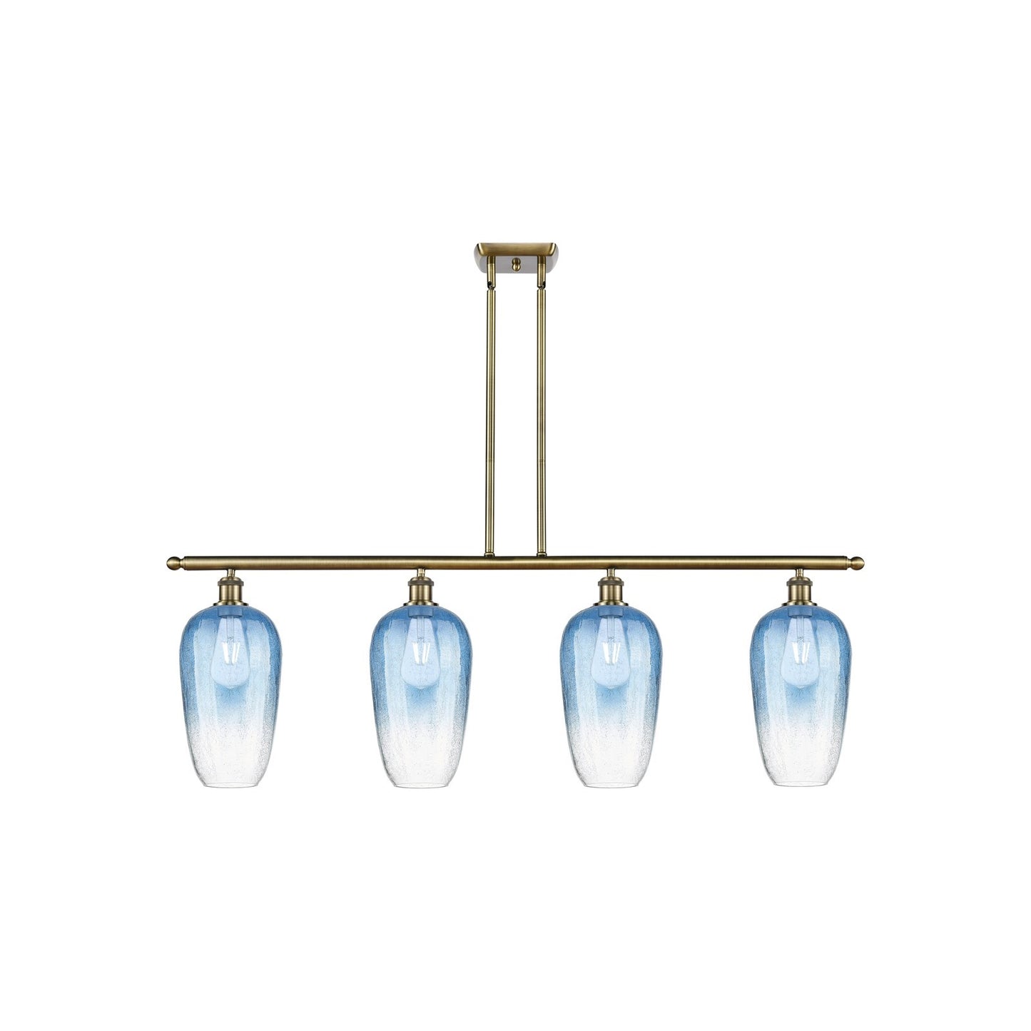 Innovations Brookhaven Flute 48in 4-Light Island Light | Industrial Antique Brass Steel and Sapphire Blue Glass | Kitchen | Model 516-4I-AB-G484-7SB
