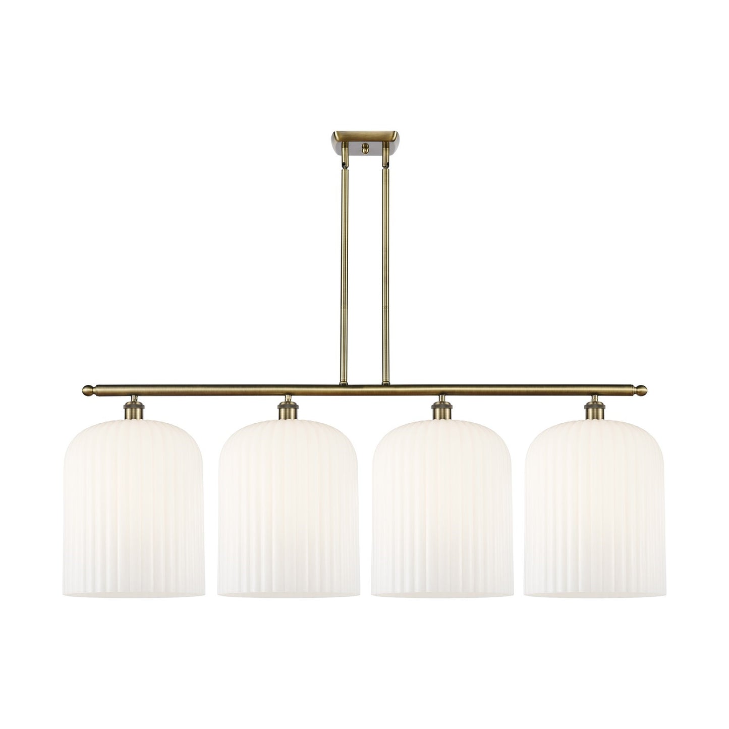 Innovations Bridal Veil 48in 4-Light Island Light | Art Nouveau Antique Brass and Gloss White Ribbed Glass | Kitchen Island & | Model 516-4I-AB-G559-12GWH