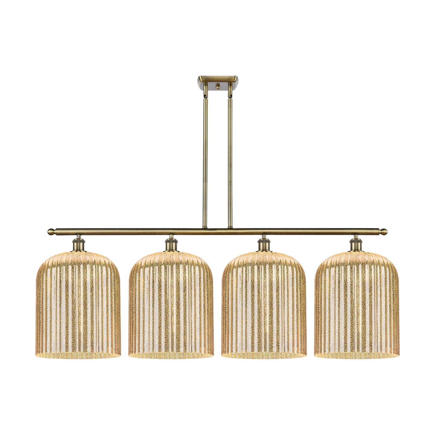 Innovations Bridal Veil 48in 4-Light Island Light | Art Nouveau Antique Brass and Mercury Ribbed Glass | Kitchen Island & | Model 516-4I-AB-G559-12ME