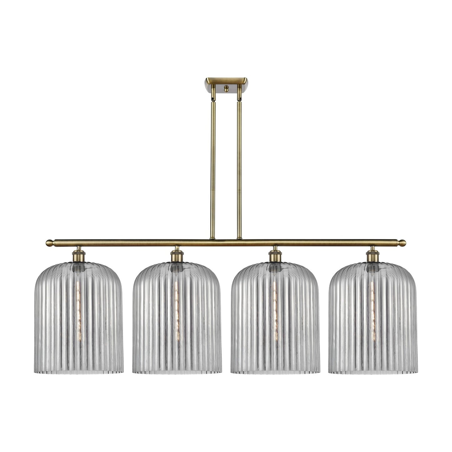 Innovations Bridal Veil 48in 4-Light Island Light | Art Nouveau Antique Brass Steel and Light Smoke Ribbed Glass | Kitchen | Model 516-4I-AB-G559-12SM