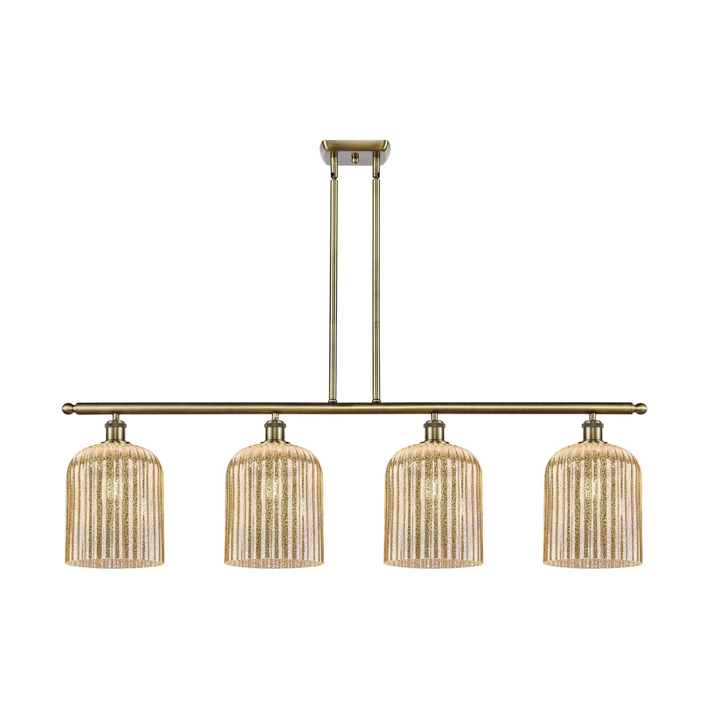 Innovations Bridal Veil 48in 4-Light Island Light | Art Nouveau Industrial Antique Brass and Mercury Ribbed Glass | Kitchen | Model 516-4I-AB-G559-8ME