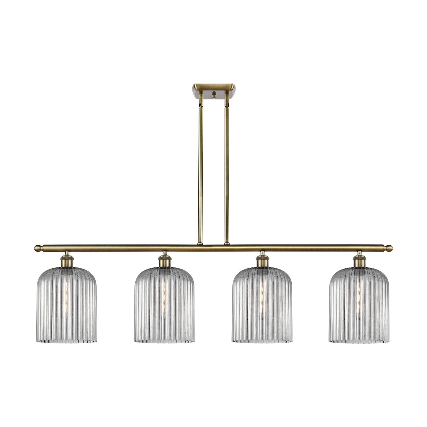Innovations Bridal Veil 48in 4-Light Island Light | Art Nouveau Antique Brass and Light Smoke Ribbed Glass | Kitchen Island & | Model 516-4I-AB-G559-8SM