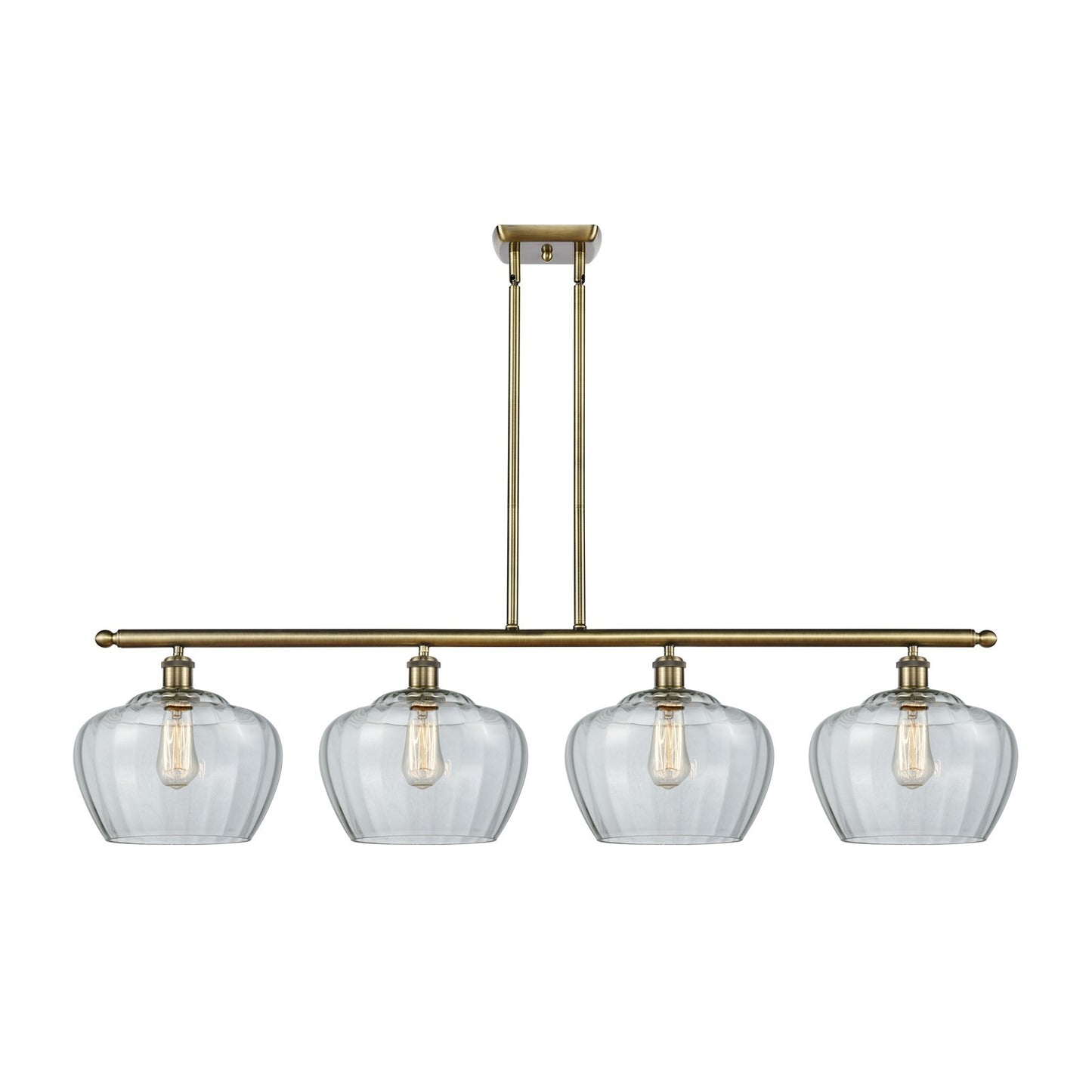 Innovations Fenton 49in 4-Light Island Light | Industrial Antique Brass Steel and Clear Ribbed Glass | Kitchen Island & Dining | Model 516-4I-AB-G92-L-LED