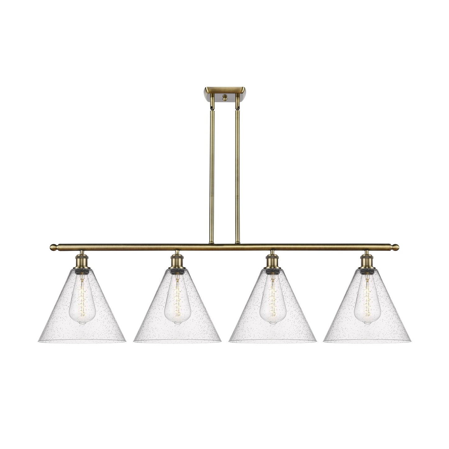 Innovations Berkshire 50in 4-Light Island Light | Industrial Antique Brass Steel and Seedy Glass | Kitchen Island | 50.25 x 13.5 | Model 516-4I-AB-GBC-124