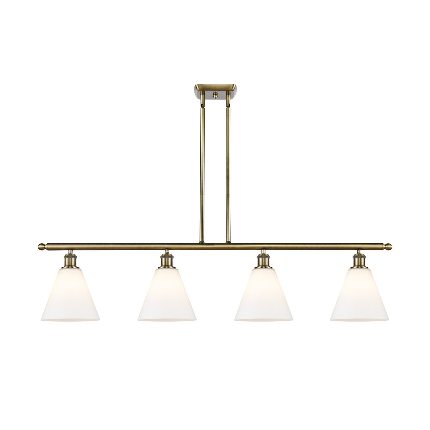 Innovations Berkshire Glass 48in 4-Light Island Light | Industrial Antique Brass Steel and Matte White Glass | Kitchen Island & | Model 516-4I-AB-GBC-81