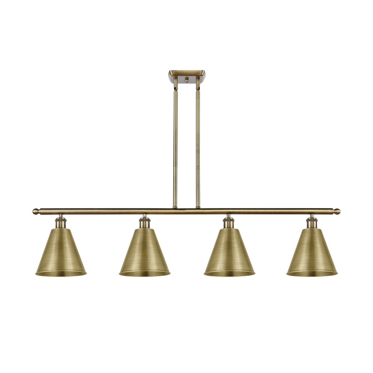 Innovations Berkshire 48in 4-Light Island Light | Industrial Antique Brass Steel and Cast Brass Metal Shade | Kitchen | Model 516-4I-AB-MBC-8-AB-LED
