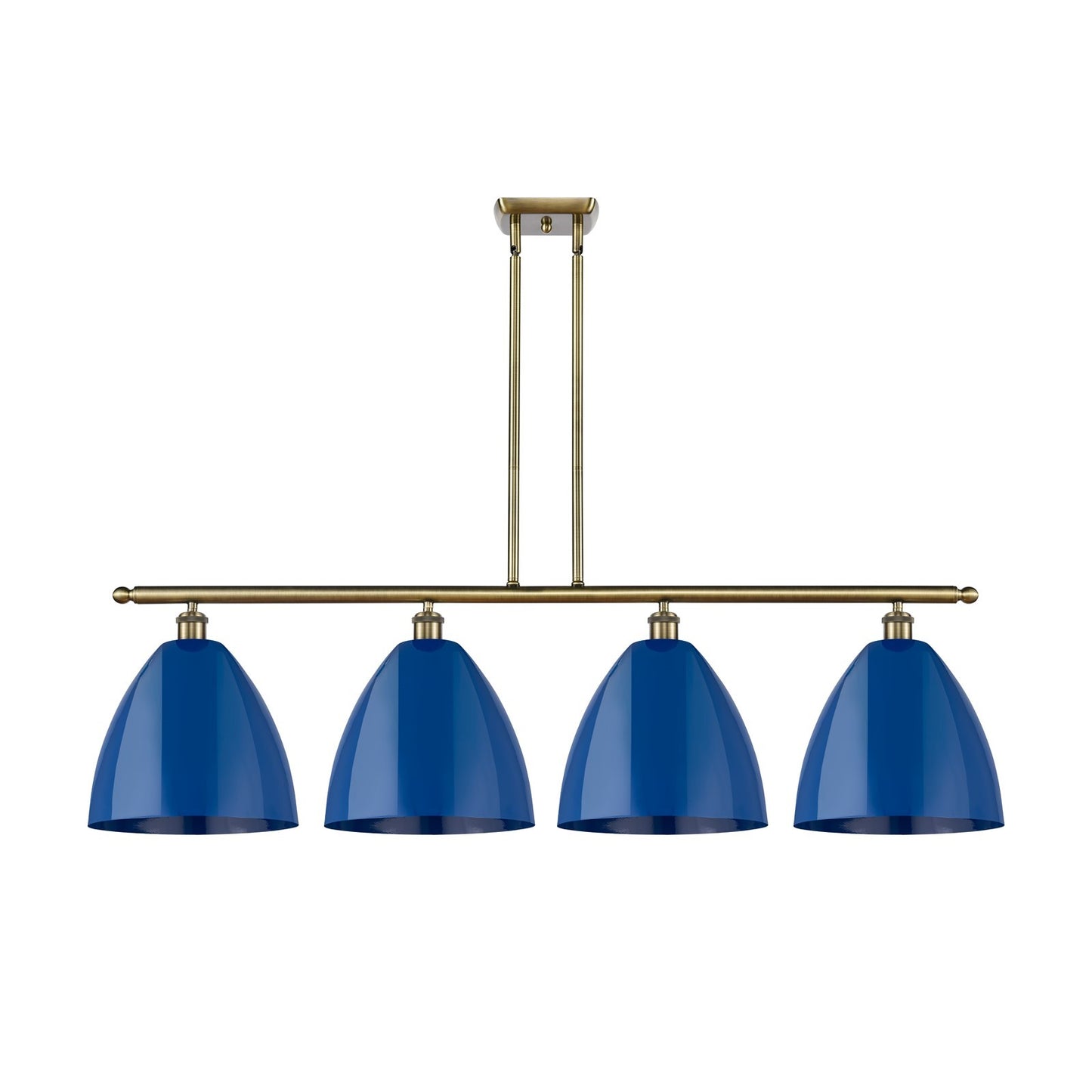 Innovations Plymouth 50.25in 4-Light Island Light | Industrial Antique Brass and Matte Blue Metal | Kitchen Island & | Model 516-4I-AB-MBD-12-BL-LED