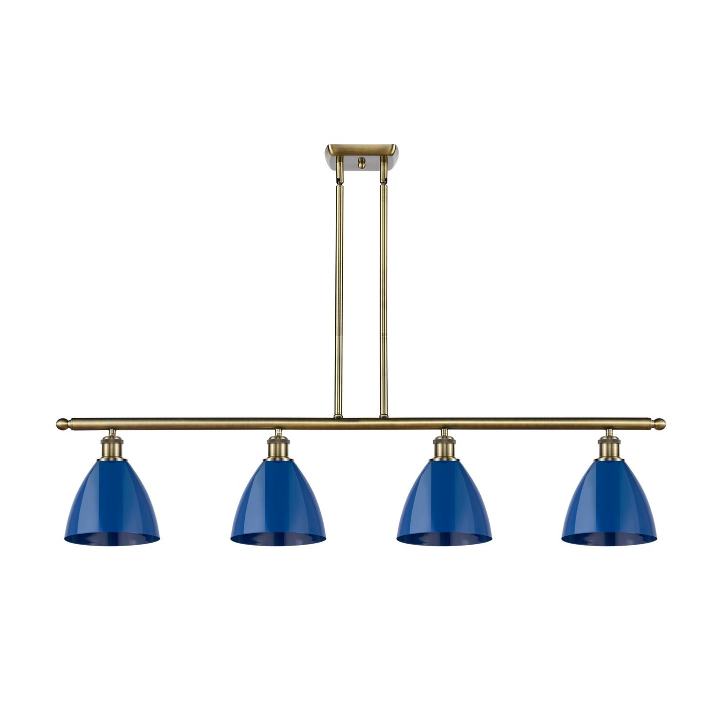 Innovations Plymouth 48in 4-Light Island Light | Industrial Antique Brass Steel and Matte Blue Metal | Kitchen Island & Dining | Model 516-4I-AB-MBD-75-BL