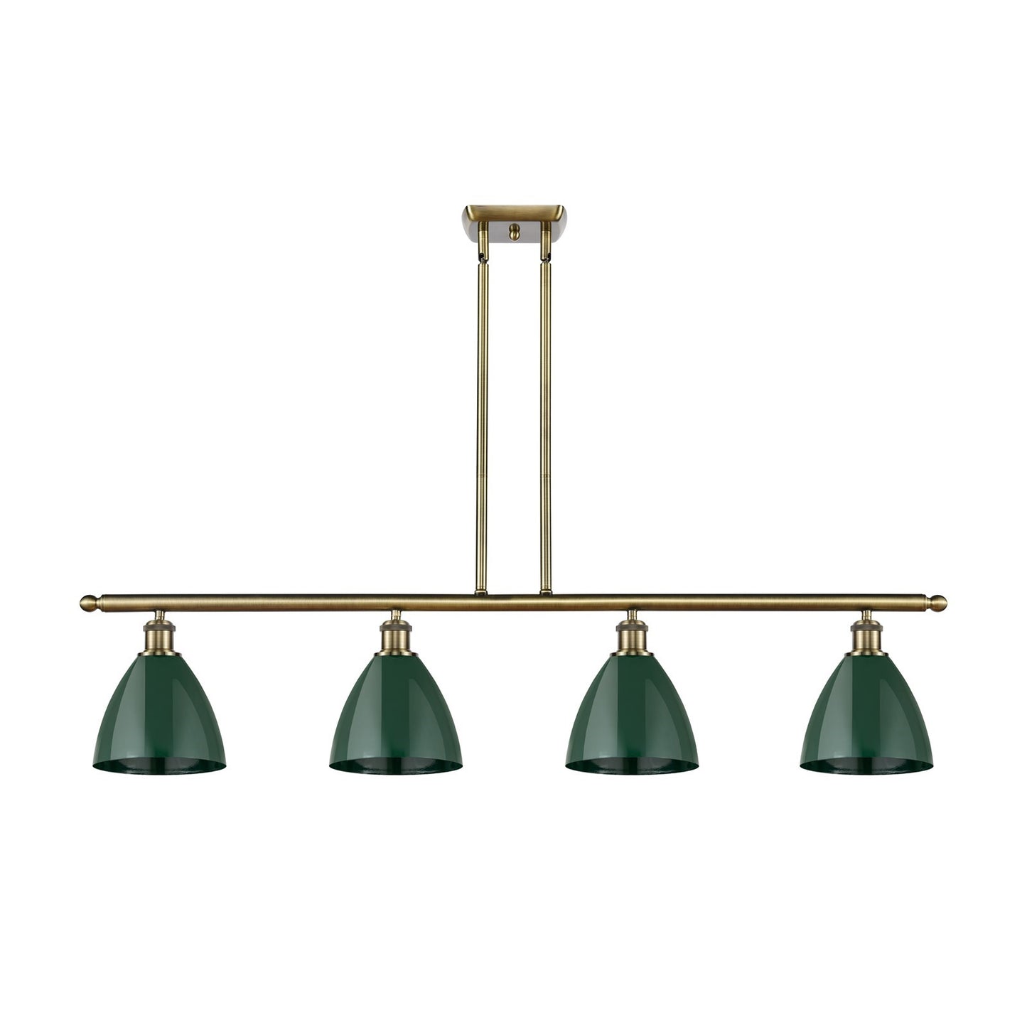 Innovations Plymouth 48in 4-Light Island Light | Industrial Antique Brass and Matte Green Metal | Kitchen Island | 48 x 10 | Model 516-4I-AB-MBD-75-GR-LED