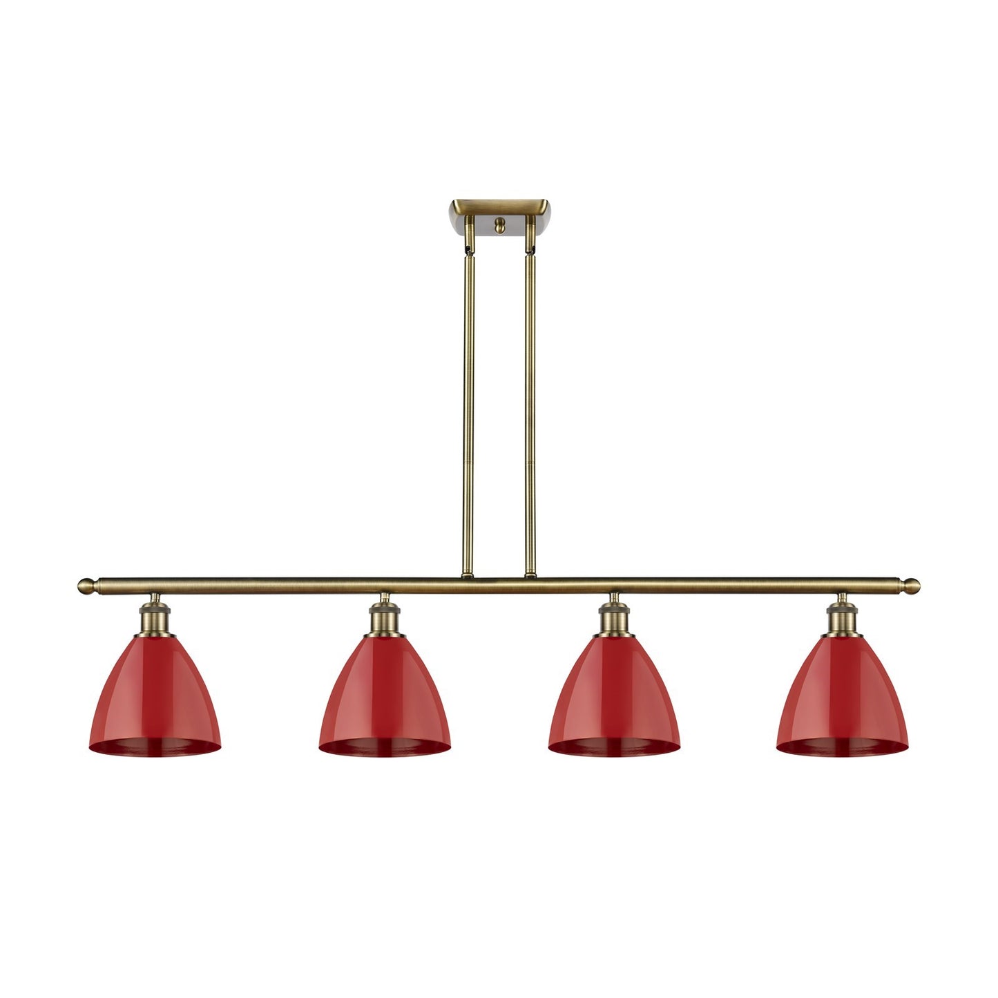 Innovations Plymouth 48in 4-Light Island Light | Industrial Farmhouse Antique Brass and Matte Red Metal | Kitchen Island & | Model 516-4I-AB-MBD-75-RD