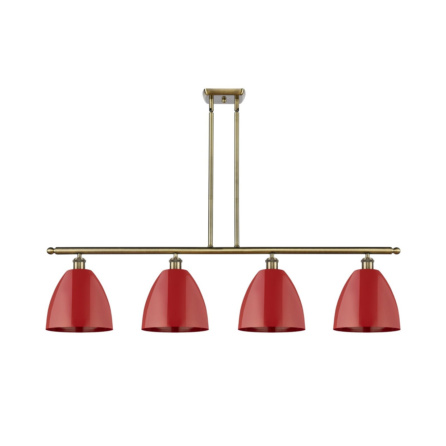 Innovations Plymouth 48in 4-Light Island Light | Industrial Antique Brass Steel and Matte Red Metal | Kitchen Island & Dining | Model 516-4I-AB-MBD-9-RD